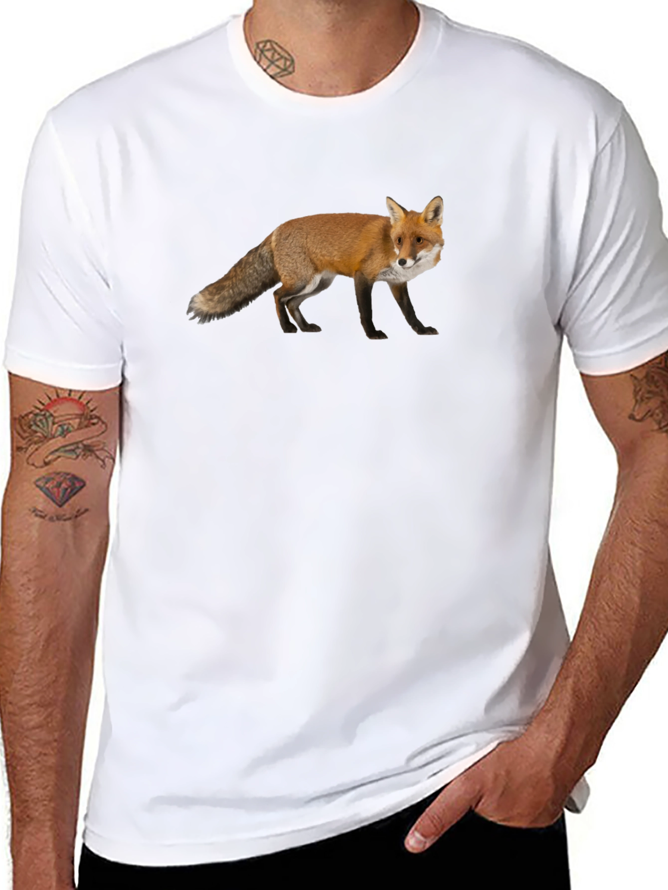 Black Fox Graphic Print Black Crew Neck T-Shirt view 8