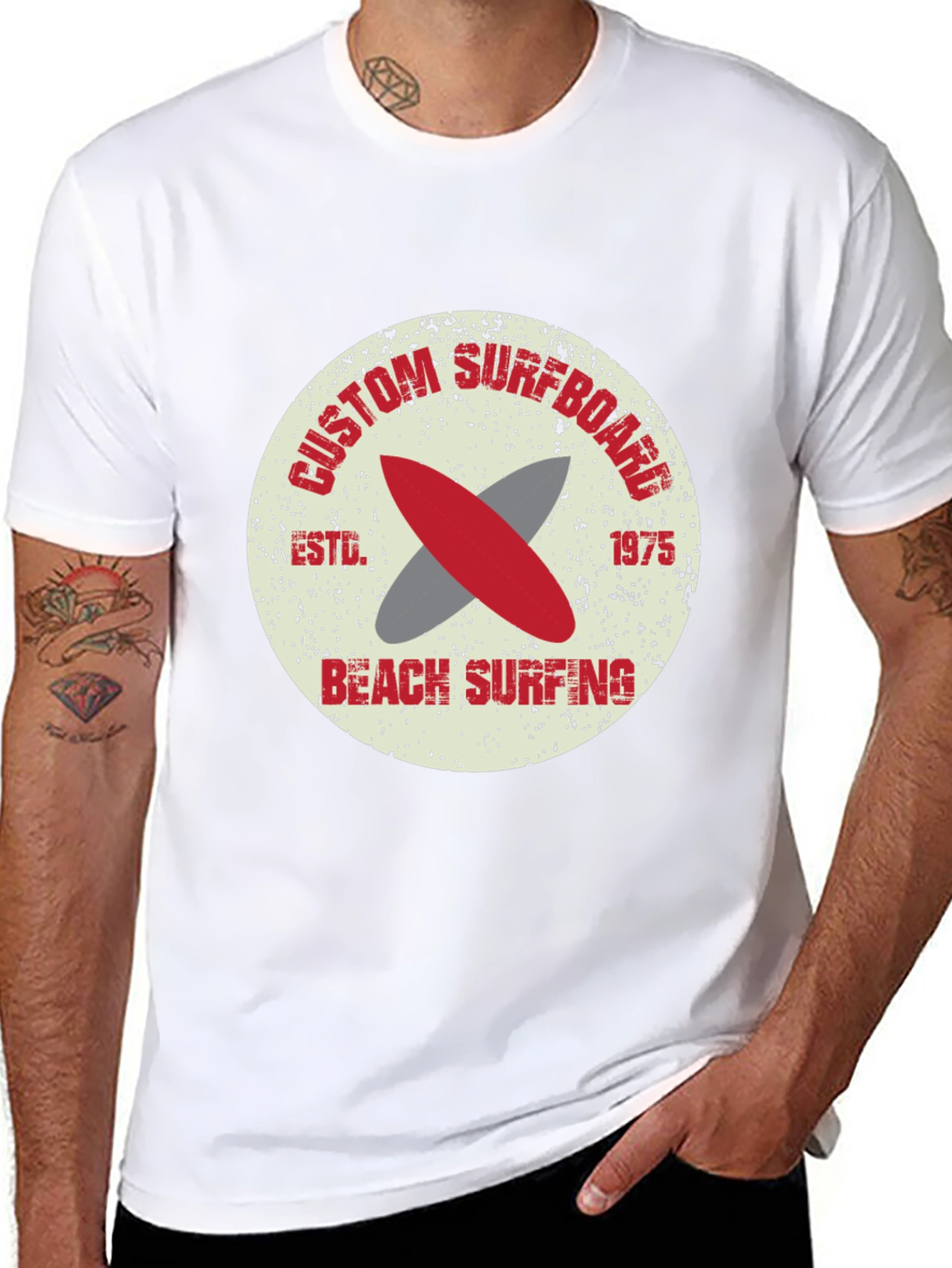 Black Custom Surfboard Beach Surfing Graphic T-Shirt view 8