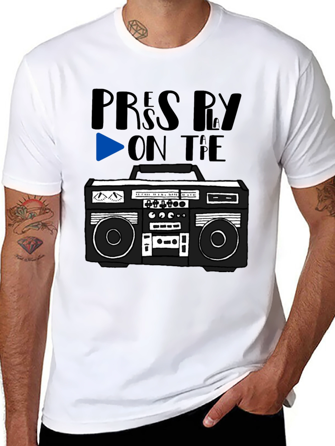 Black Retro Boombox Tee - Press Play On the Tape! view 8