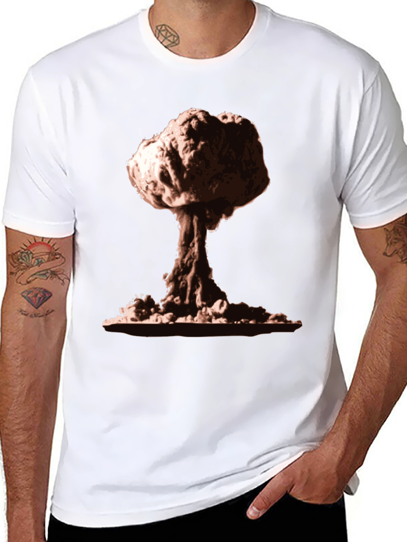 Black Mushroom Cloud Graphic Tee - Nuclear Bomb Design view 8