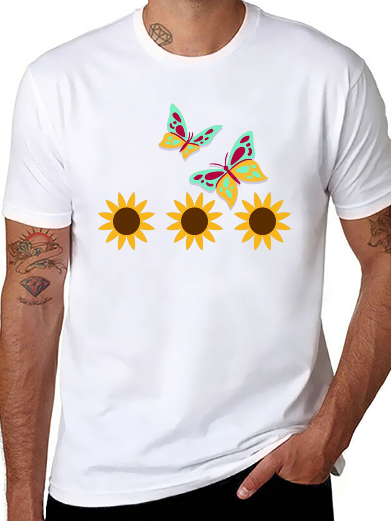 Black Sunflower and Butterfly Graphic Tee view 8