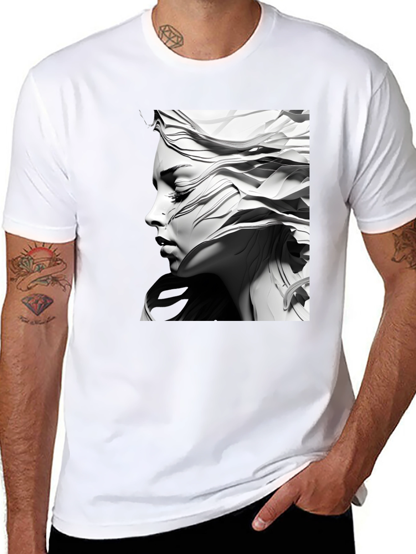 Black Abstract Woman Graphic Tee - Modern Art T-Shirt view 8