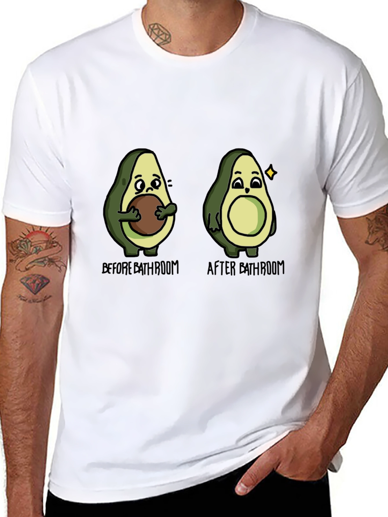 Black Avocado Before & After Bathroom Humor T-Shirt view 8