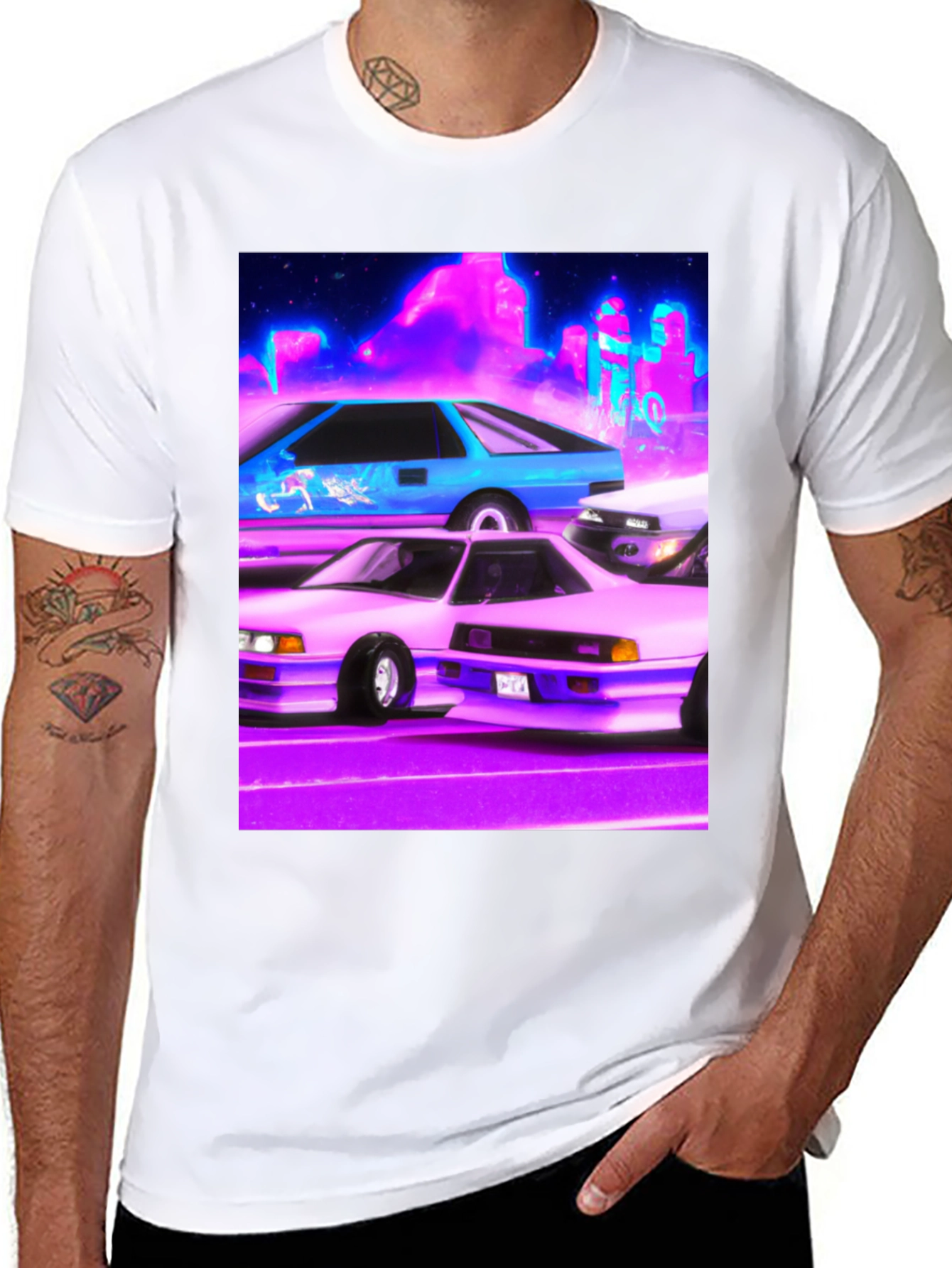 Black Retro Cars Graphic Tee - Black Cotton Blend Shirt view 8