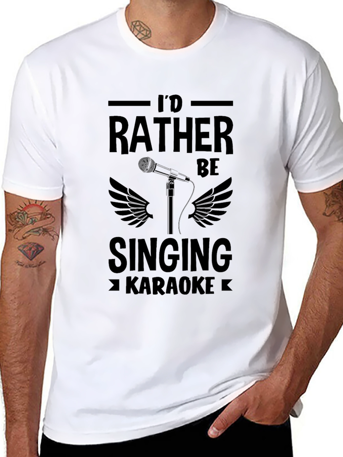 Black I'd Rather Be Singing Karaoke T-Shirt view 8