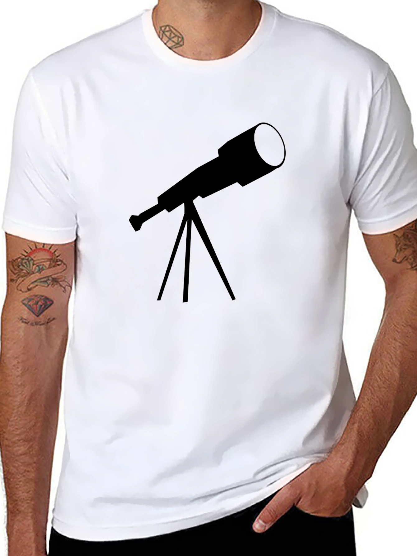 Black Telescope Graphic Tee - Astronomy Lover's Black T-Shirt view 8