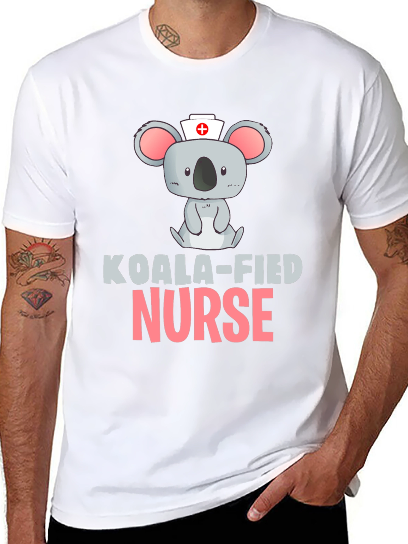Black Koala-fied Nurse Black T-Shirt view 8