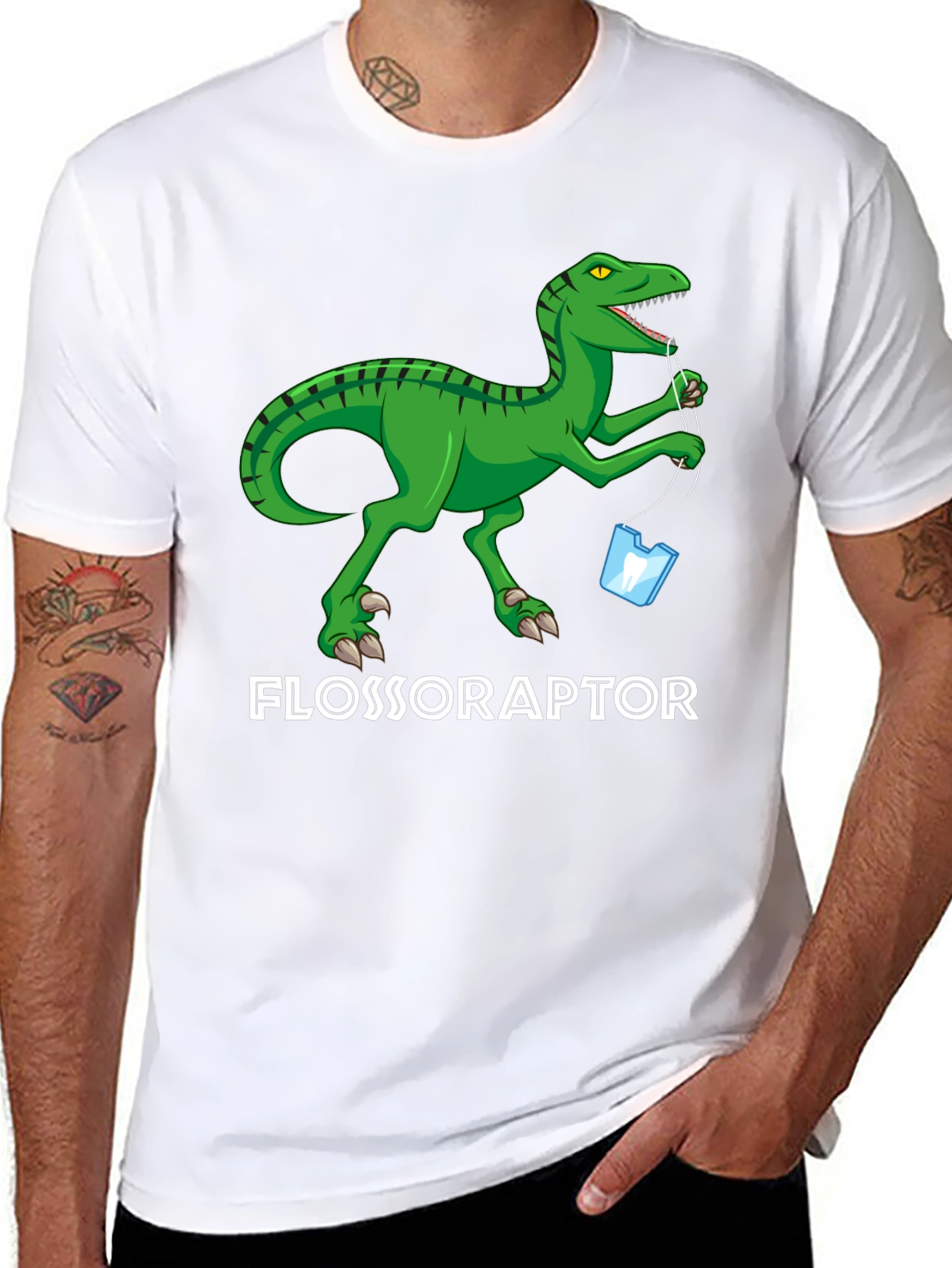 Black Flossoraptor T-Shirt - Dental Hygiene Dinosaur Tee view 8
