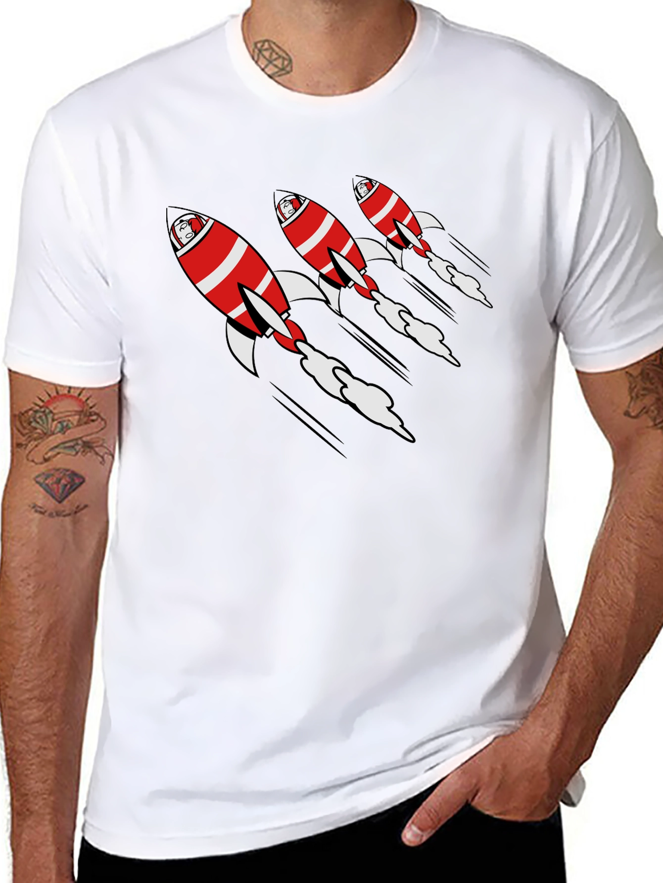 Black Rocket Man Graphic Tee - Black Cotton Crew Neck view 8