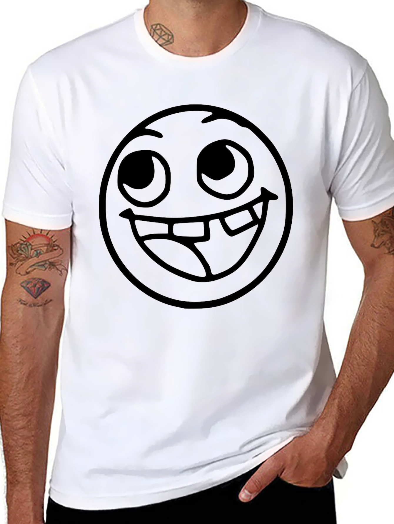 Black Funny Goofy Grin Emoji Black T-Shirt view 8