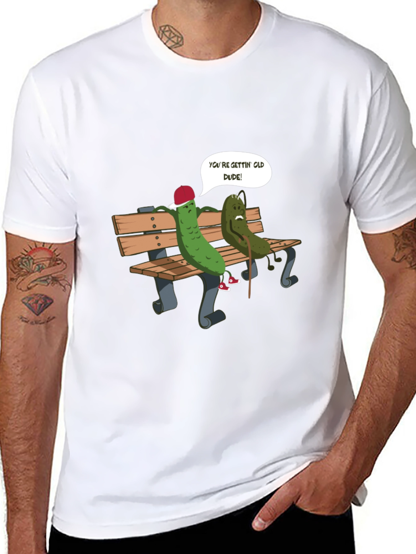 Black Funny Pickle Old Dude Graphic T-Shirt view 8