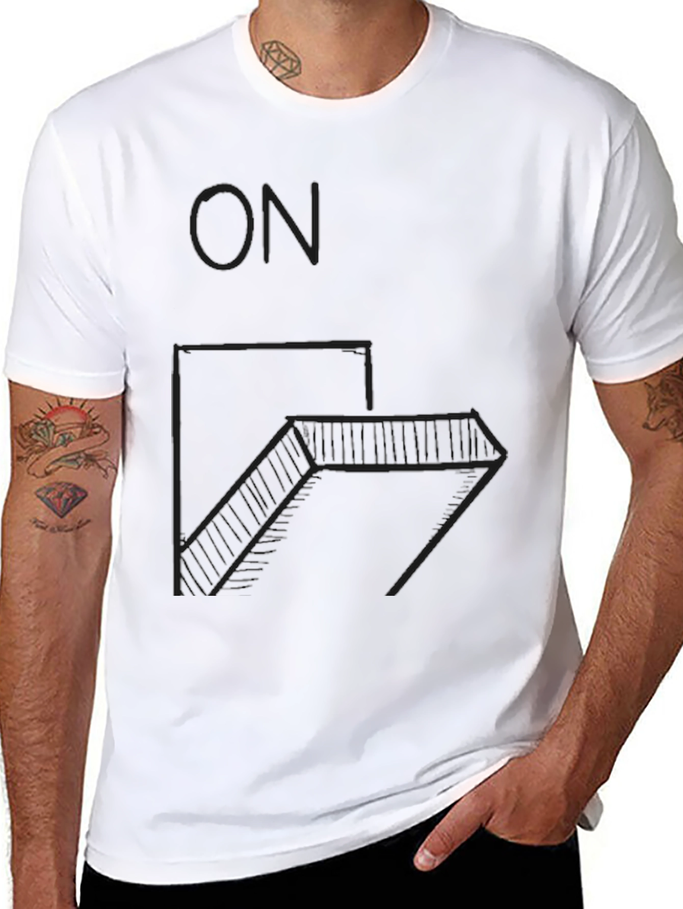 Black Minimalist Geometric Staircase T-Shirt view 8