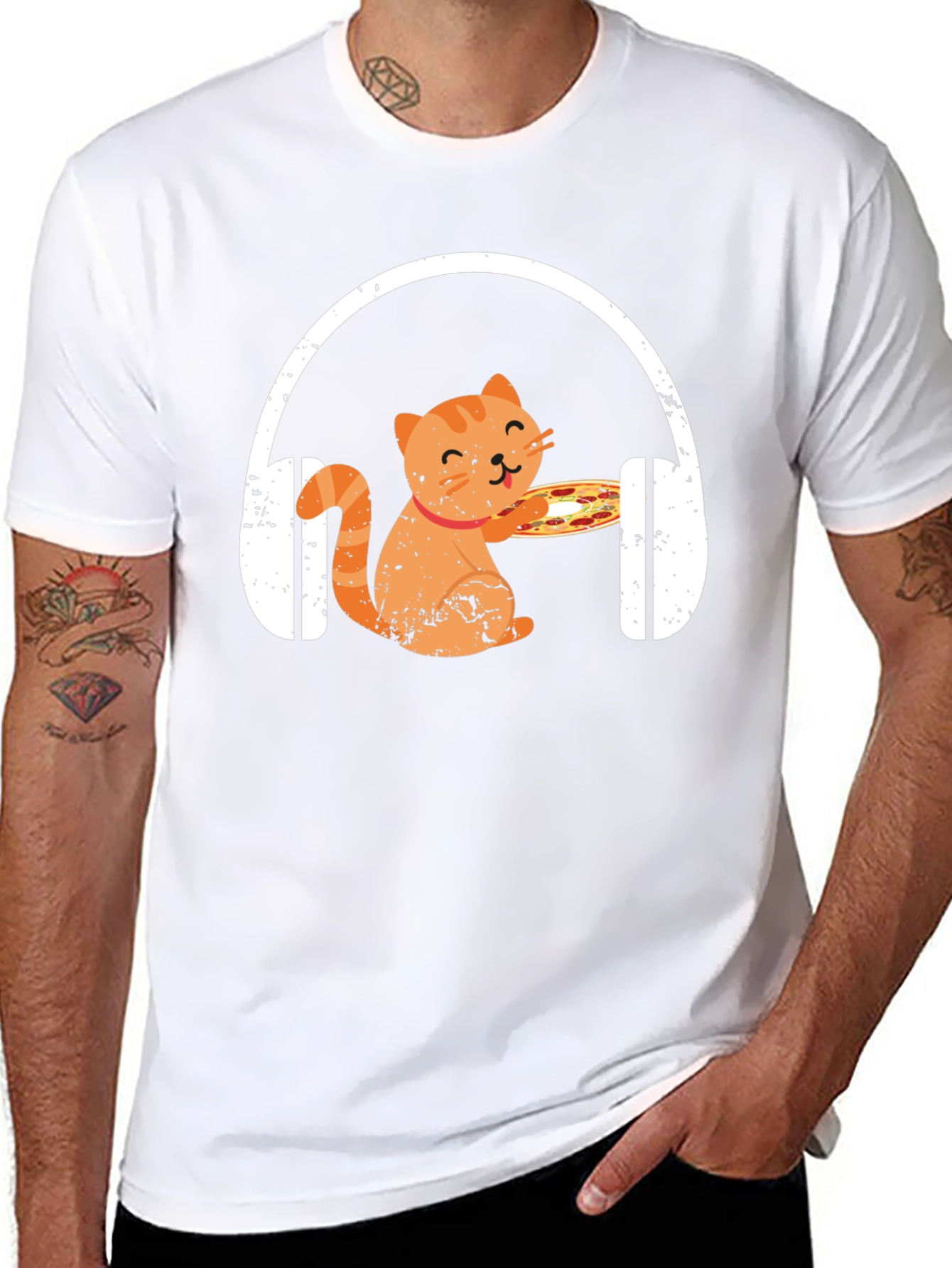 Black Cat Pizza DJ T-Shirt - Music Lover Apparel view 8