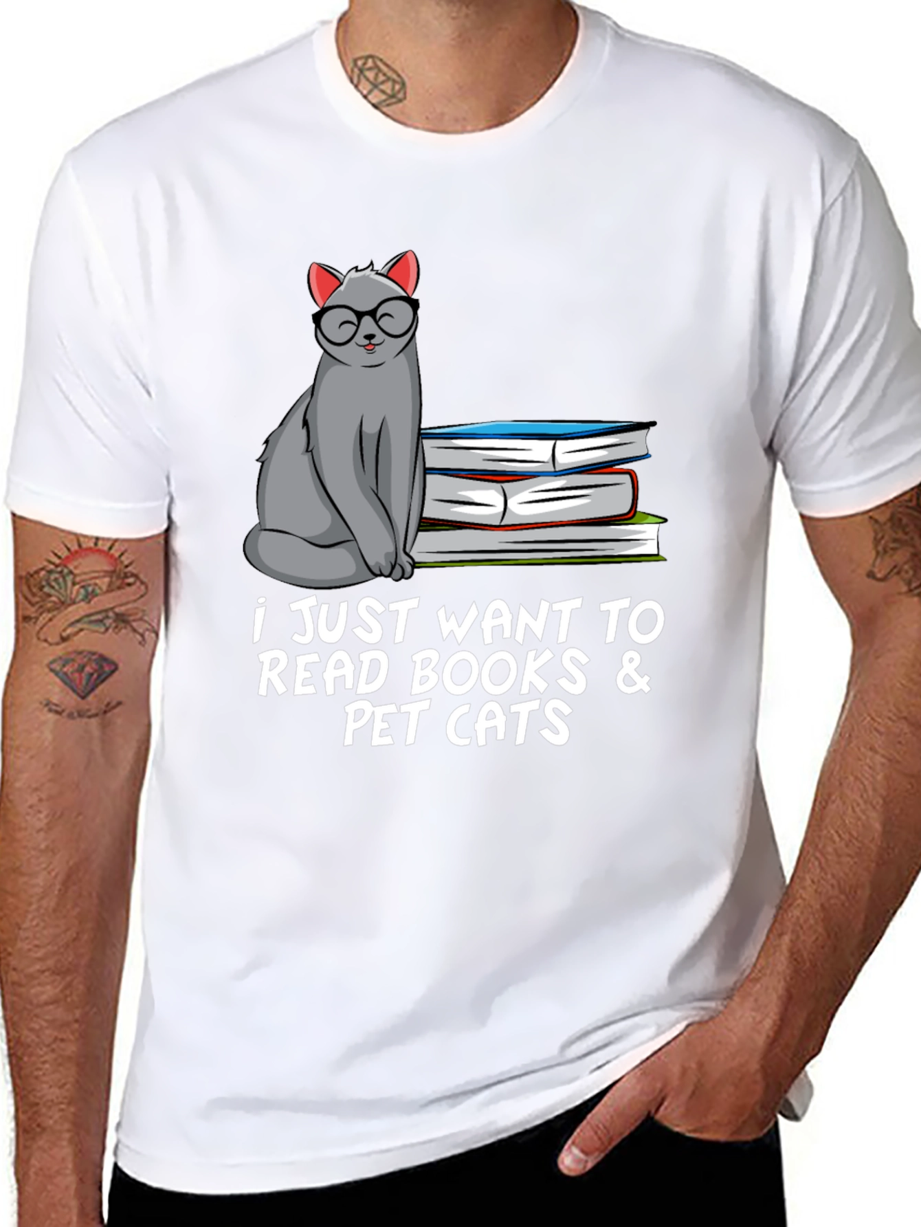 Black Bookish Cat Lover T-Shirt: Read Books & Pet Cats view 8