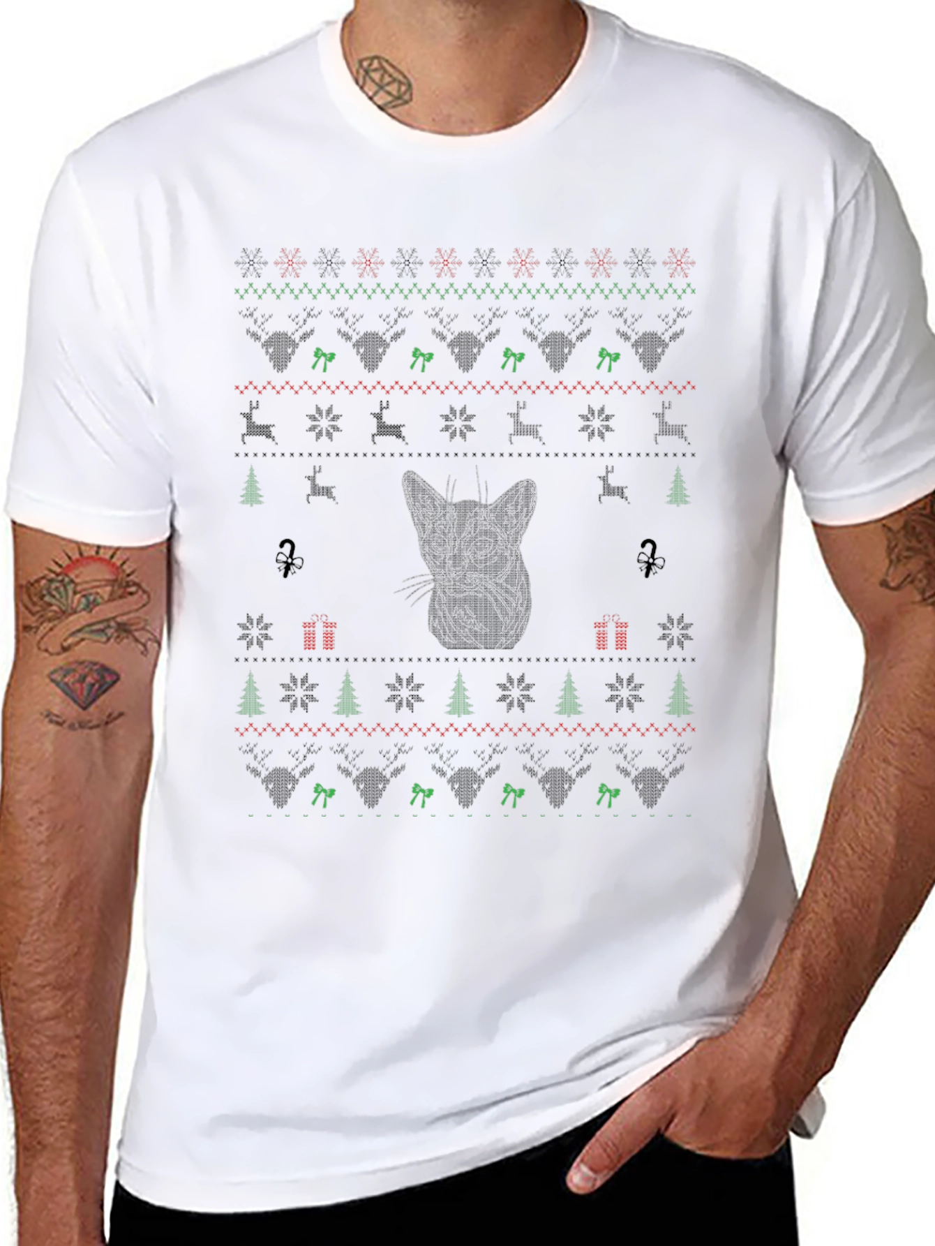 Ugly Christmas Cat T-Shirt - Holiday Festive - 8