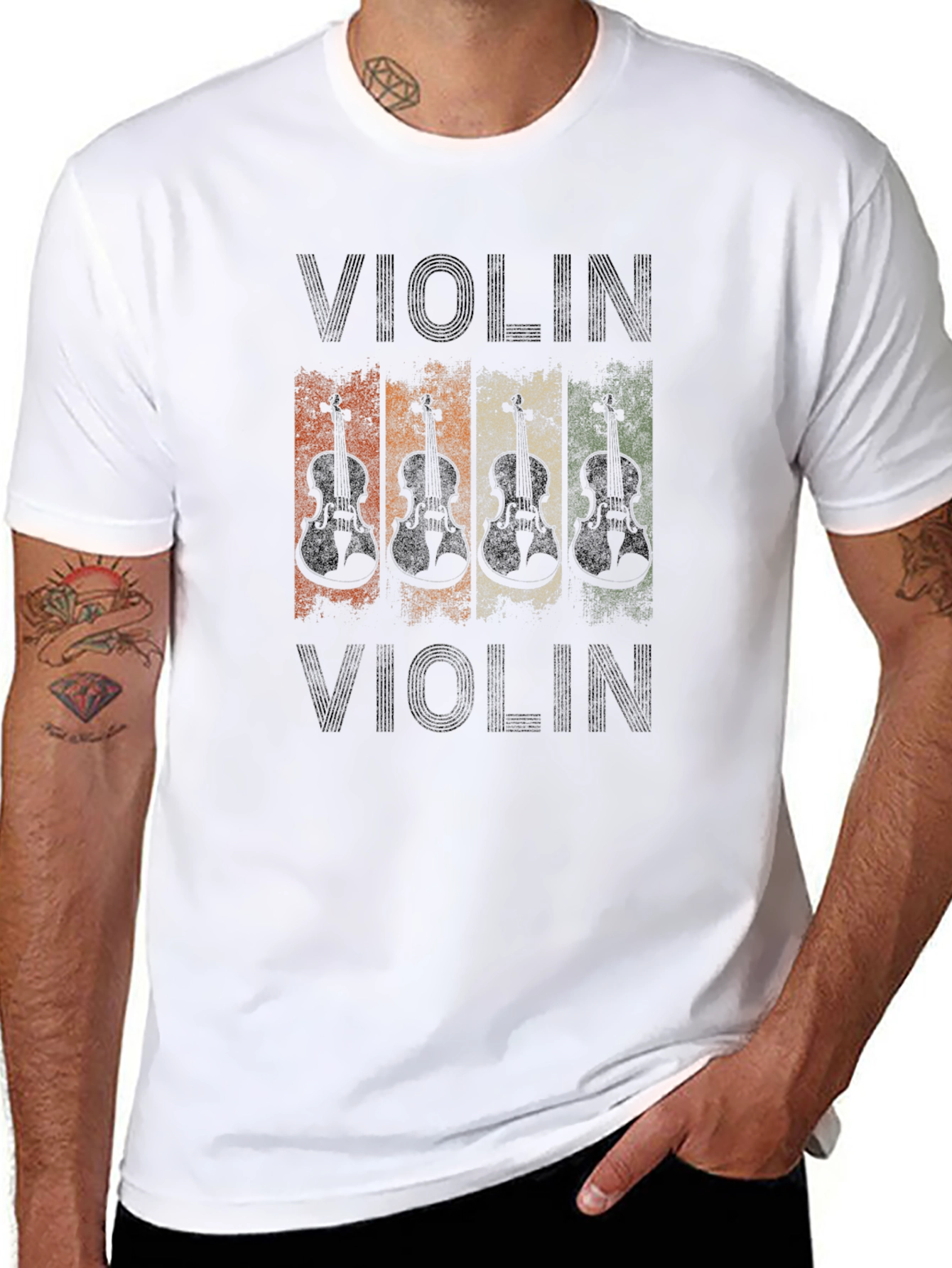 Black Vintage Violin Music Lover T-Shirt view 8