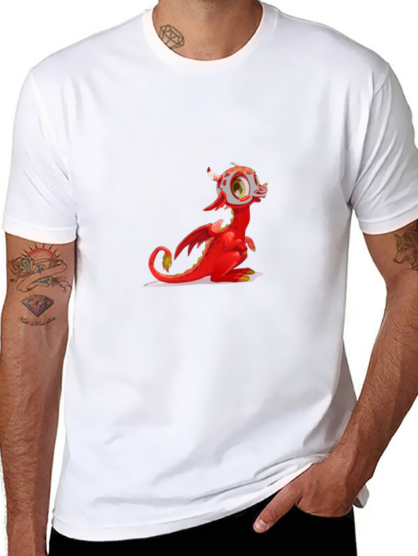 Black Red Dragon Graphic Tee - Fun Cartoon Style view 8