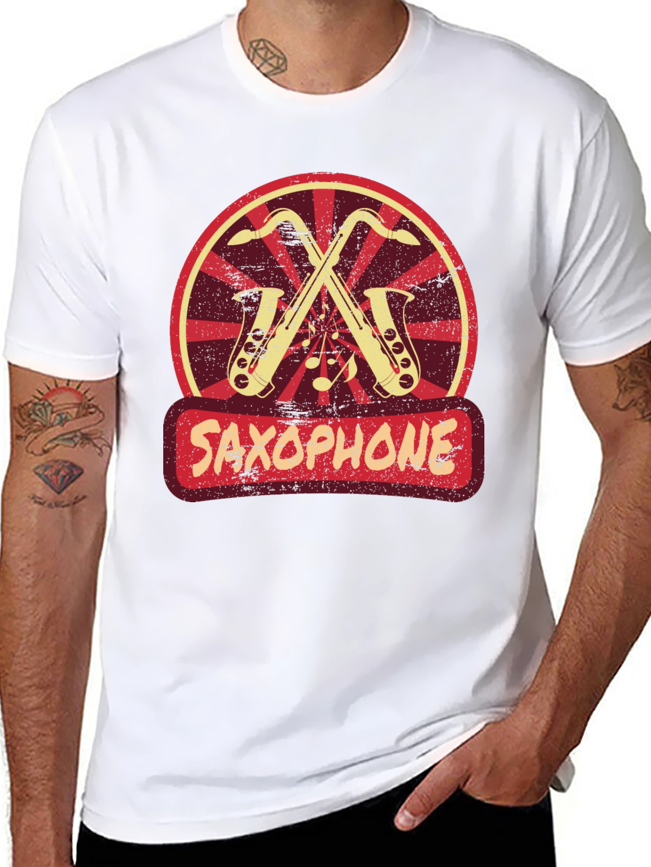 Black Saxophone Music T-Shirt Vintage Style view 8