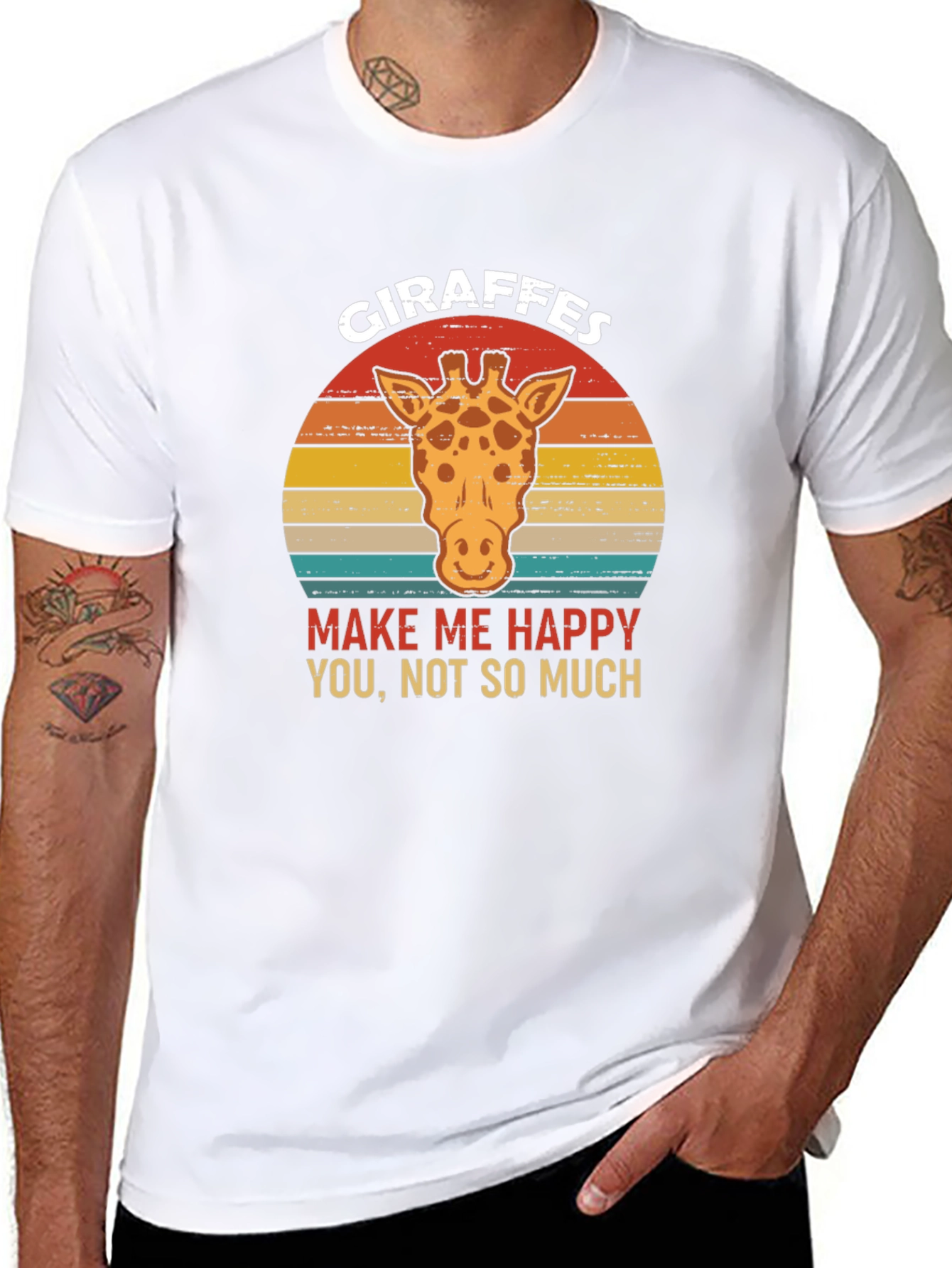 Black Giraffe Happy Graphic T-Shirt: Unisex Crew Neck Tee view 8