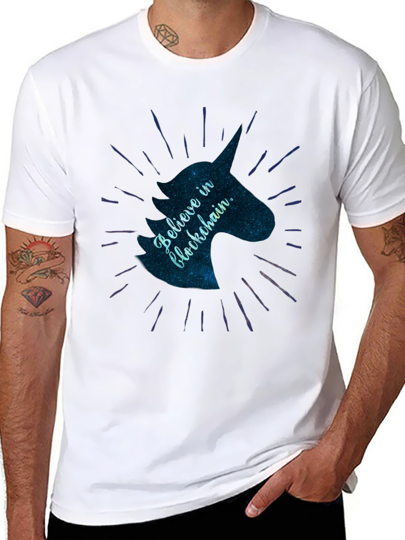 Black Believe in Blockchain Unicorn T-Shirt - Stylish Crypto Tee view 8