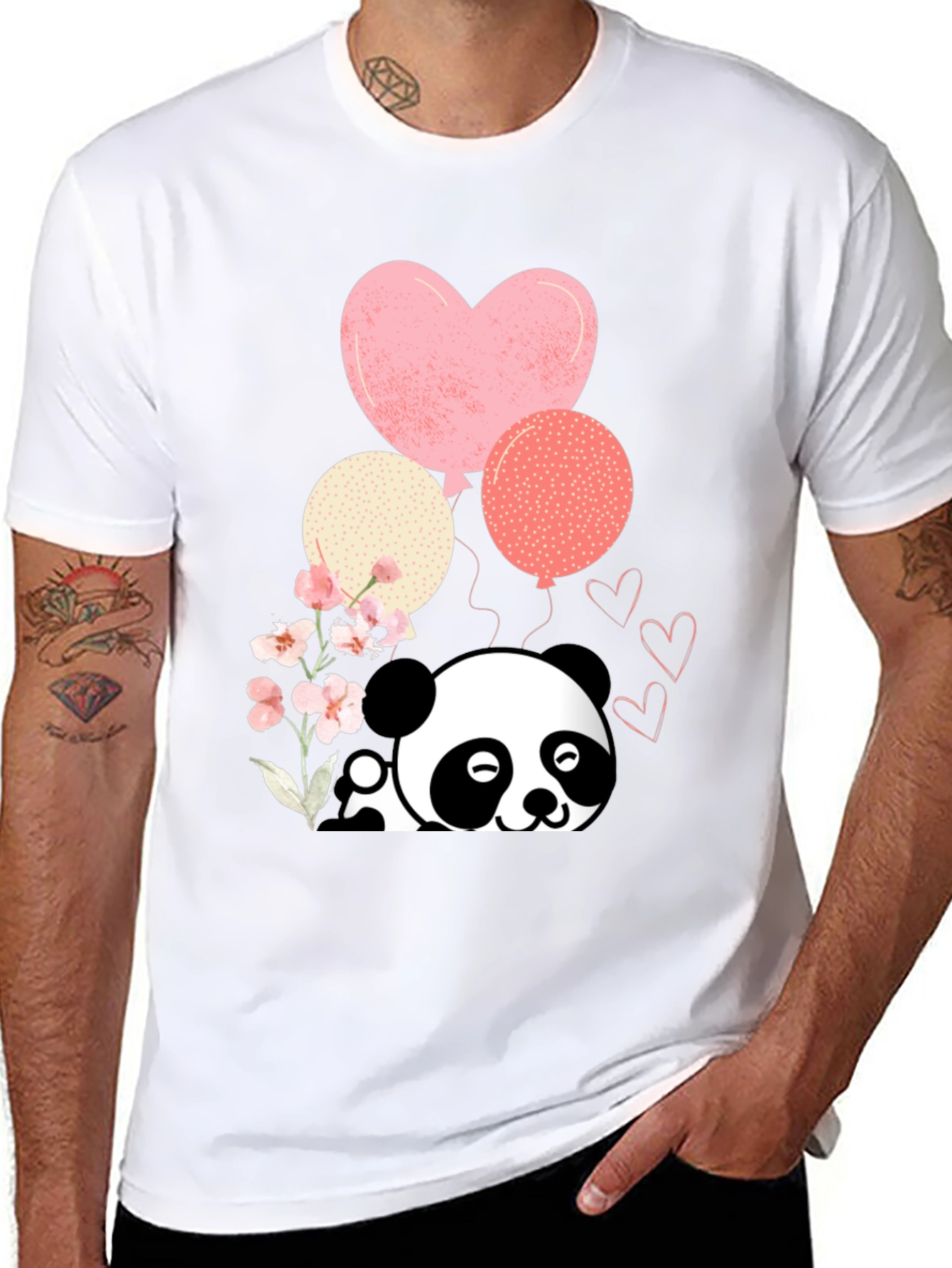 Black Cute Panda & Balloons Graphic Tee view 8
