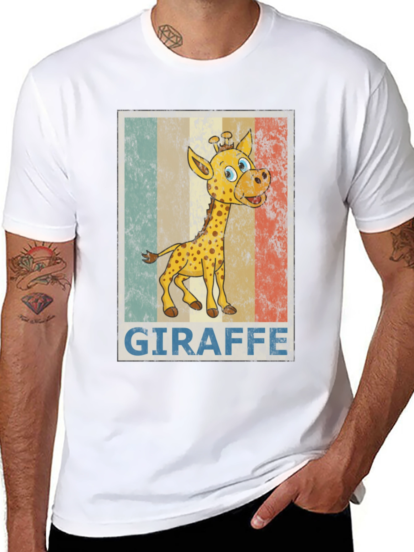 Black Giraffe Cartoon Print Black T-Shirt view 8