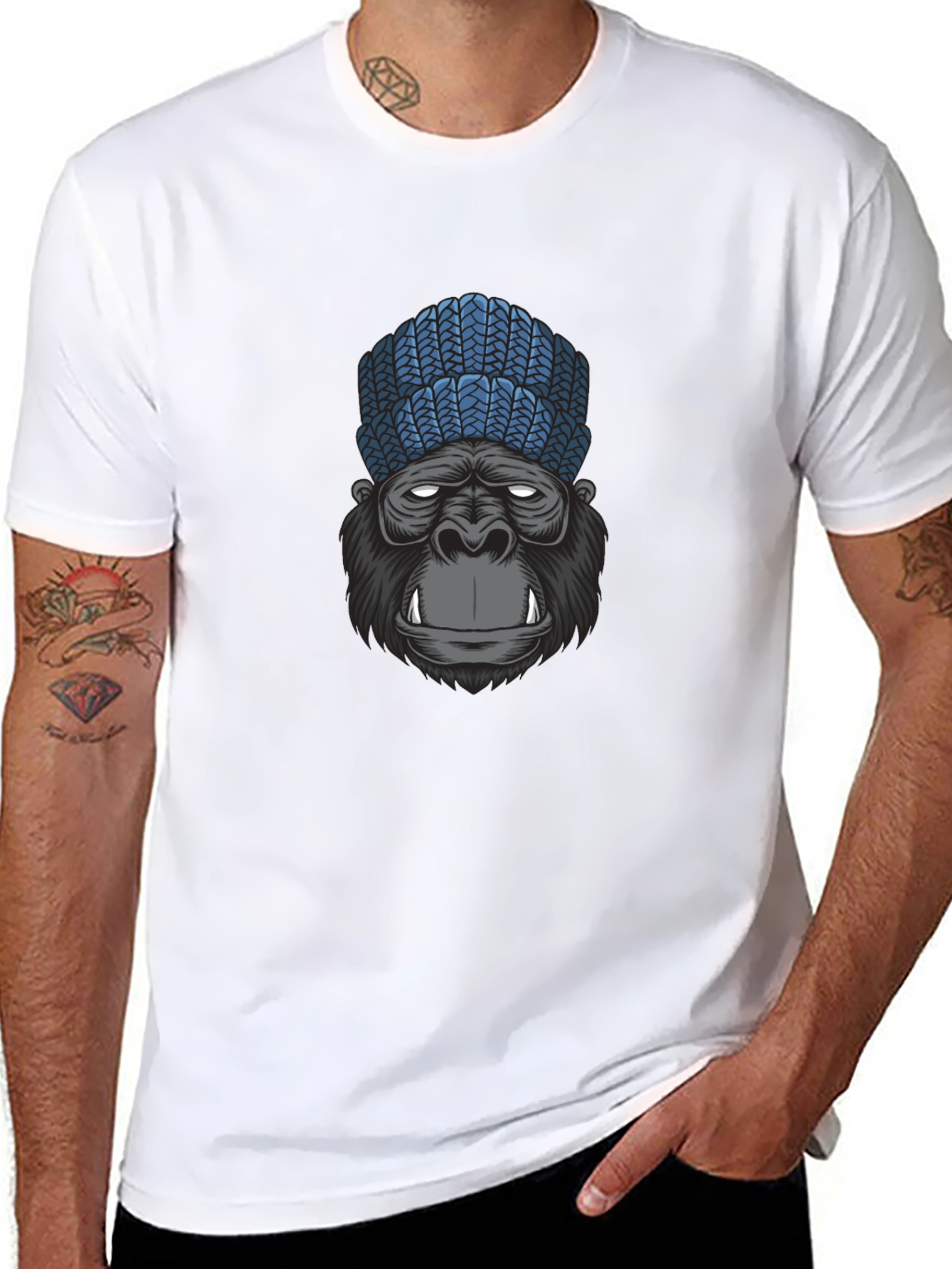 Black Gorilla Beanie Graphic Tee - Cool & Casual view 8