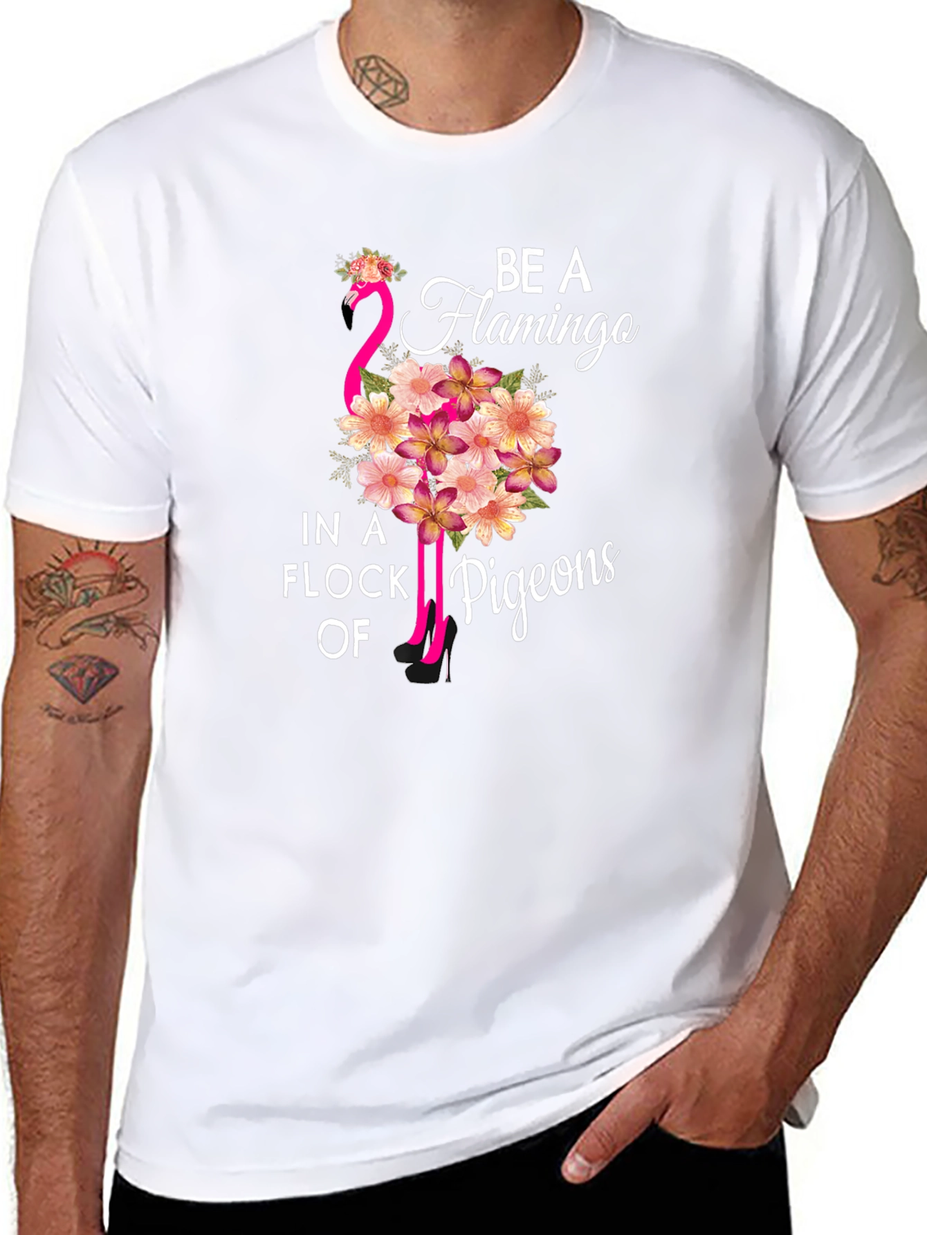 Black Be a Flamingo in a Flock of Pigeons T-Shirt view 8