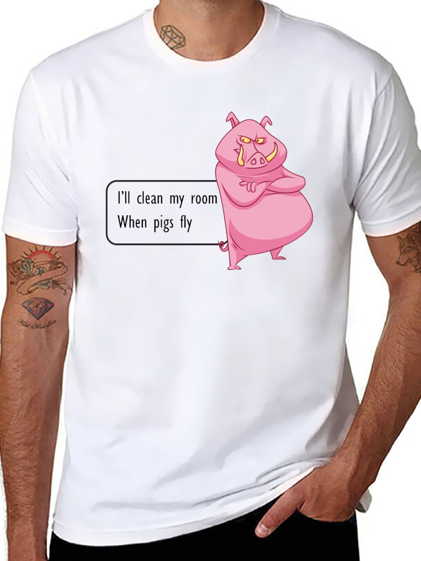 Black Funny "When Pigs Fly" Graphic Tee view 8