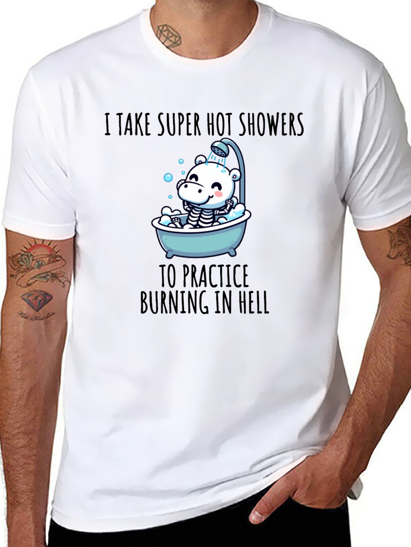Black Funny 'Burning in Hell' Shower T-Shirt view 8