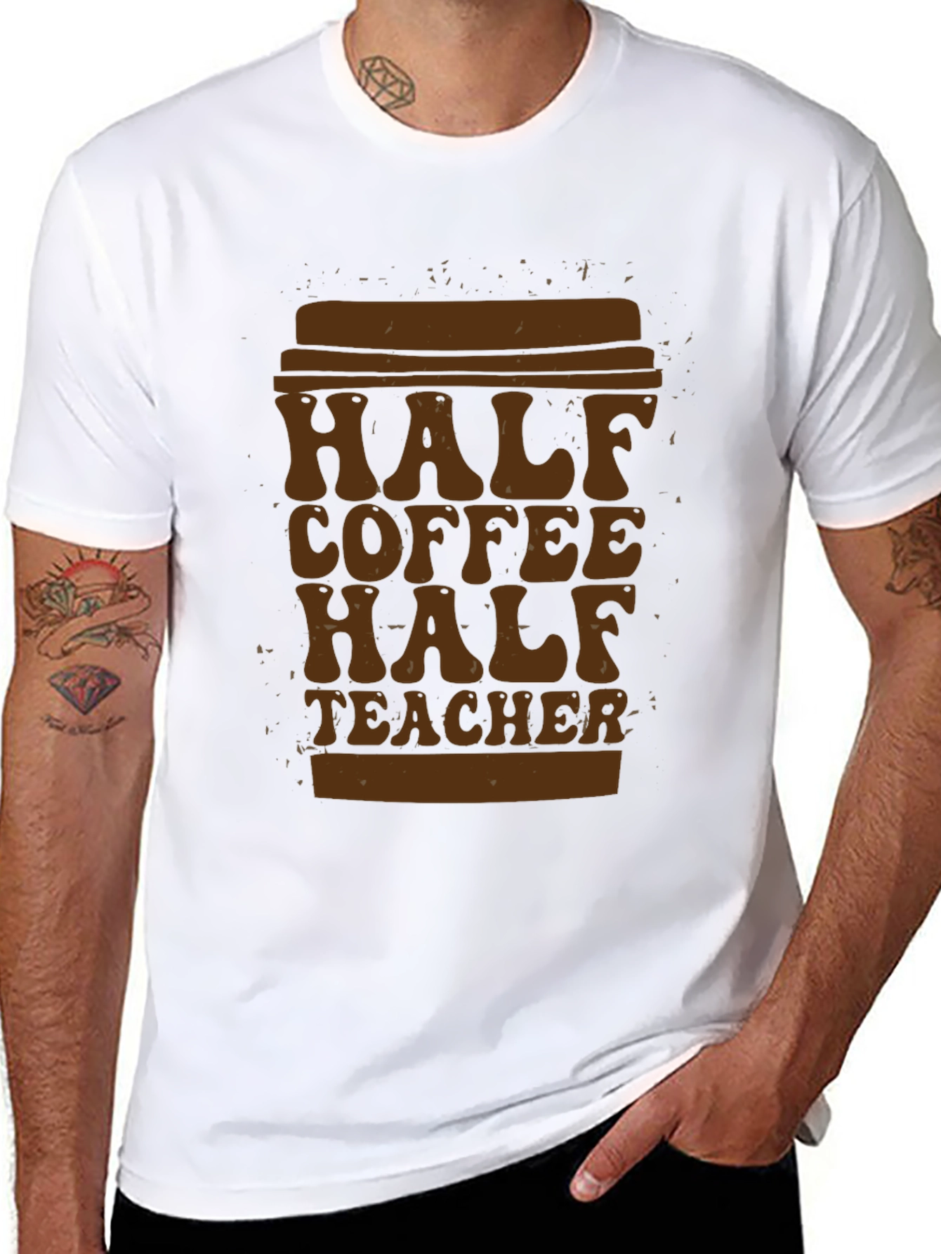 Black Half Coffee Half Teacher T-Shirt - Unique Graphic Tee view 8