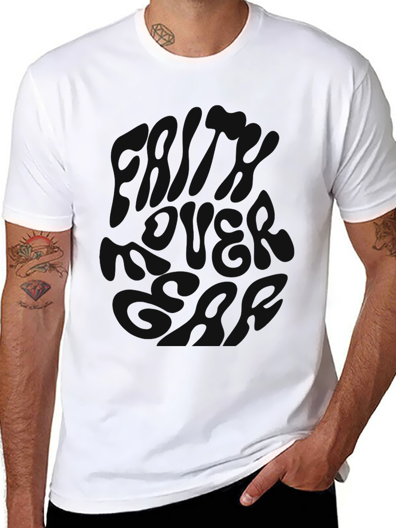 Black Men's Black Graphic Print Crew Neck T-Shirt view 8