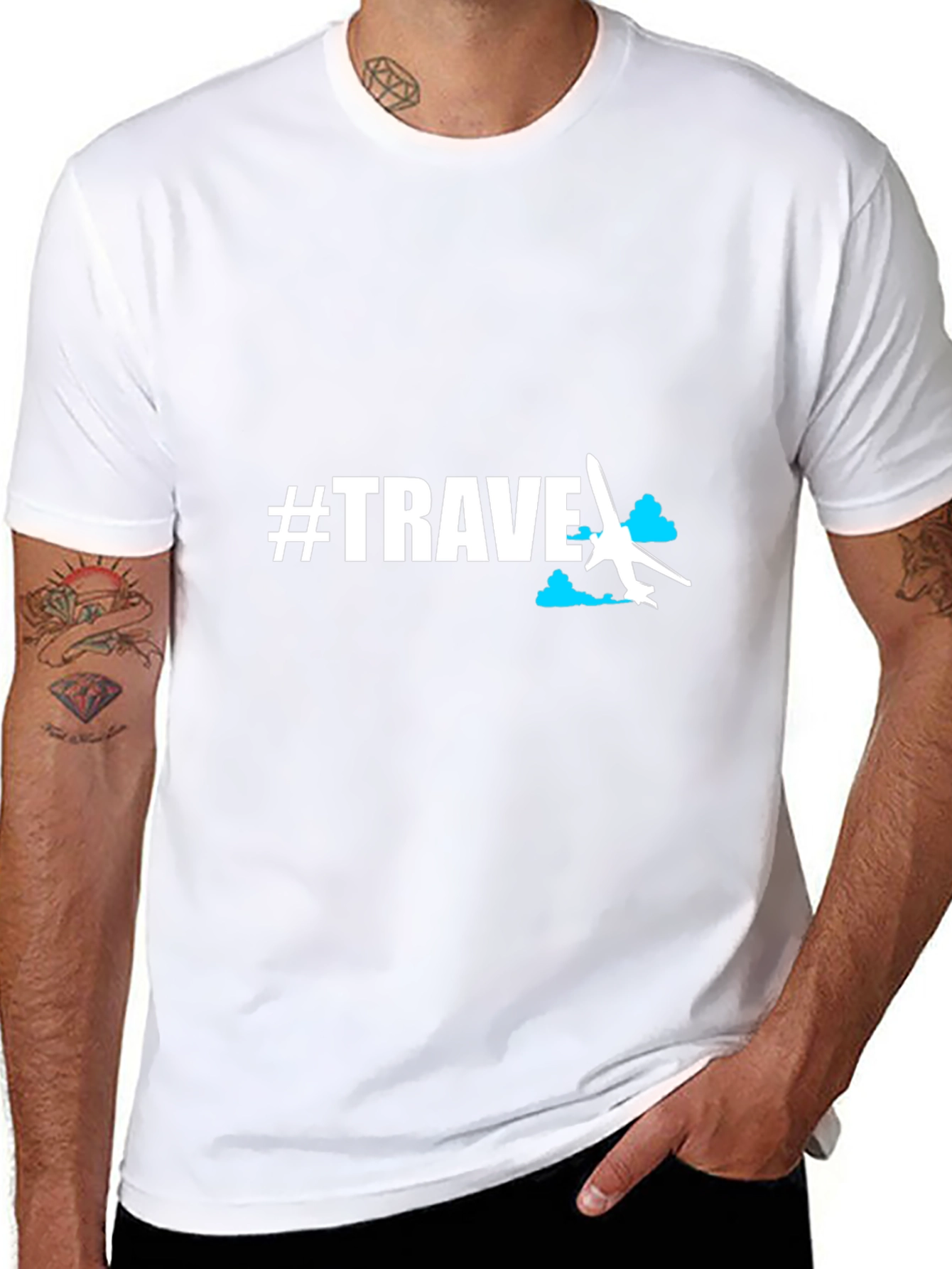 Black #Travel Graphic Tee - Black Crew Neck T-Shirt view 8