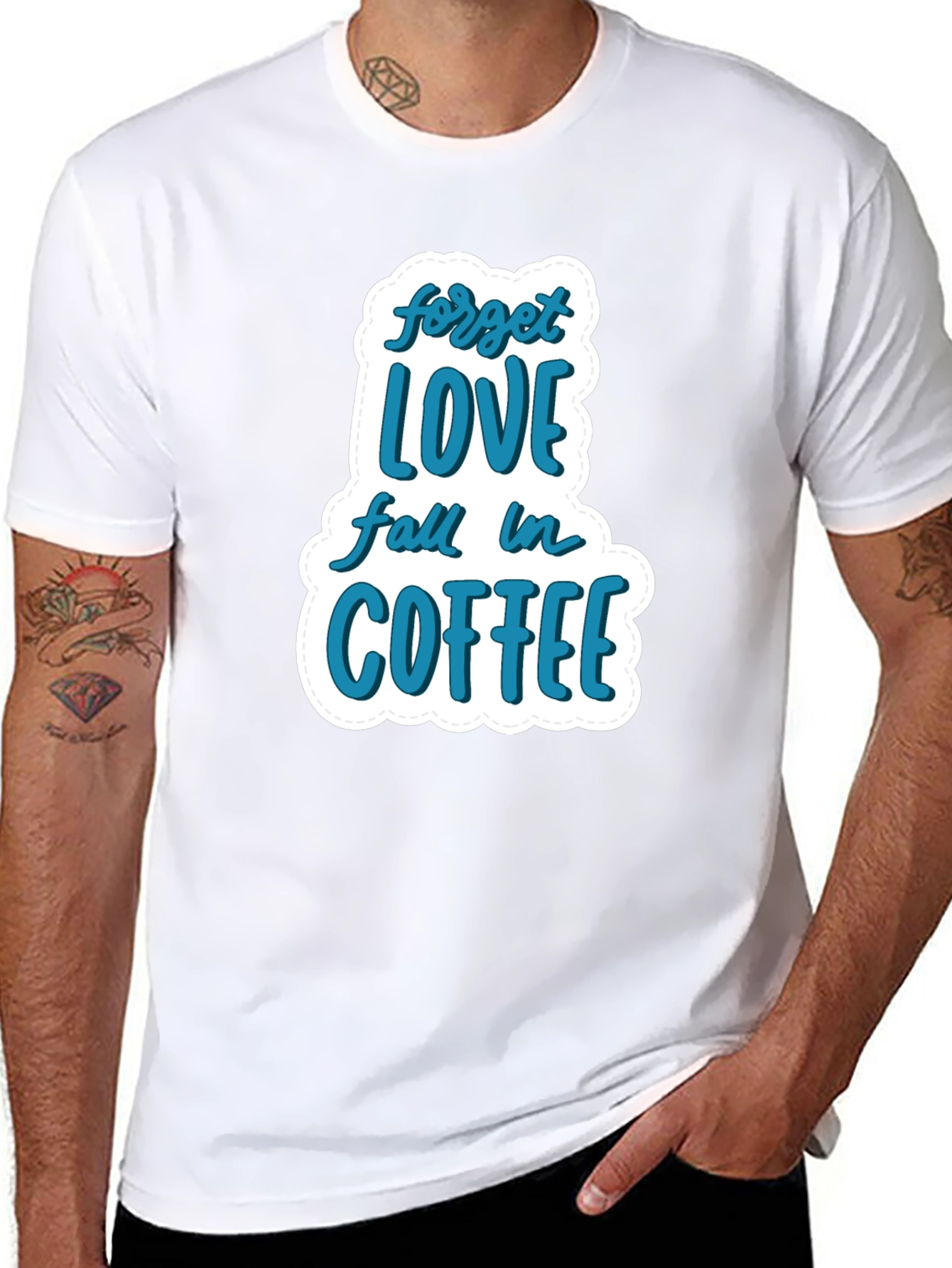 Black Forget Love, Fall in Coffee T-Shirt - Stylish & Comfy Black Tee view 8