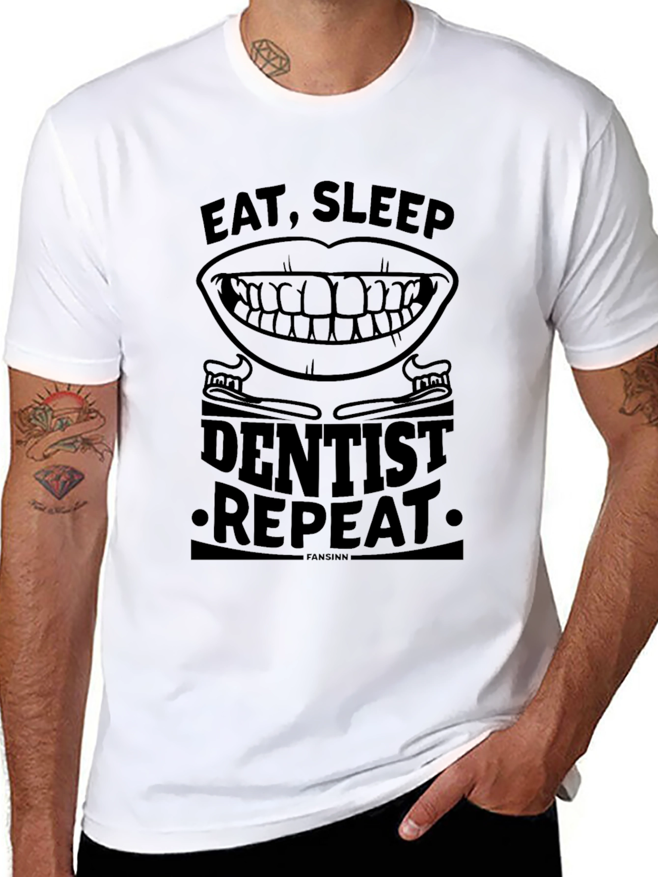 Black Eat Sleep Dentist Repeat Black T-Shirt view 8