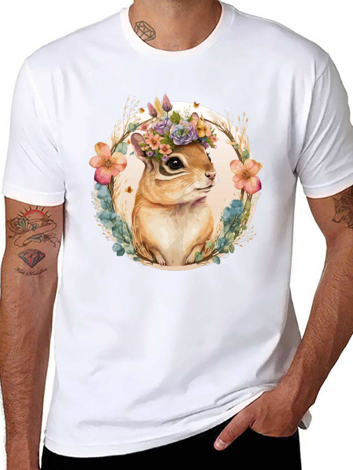 Black Floral Chipmunk Graphic Tee view 8