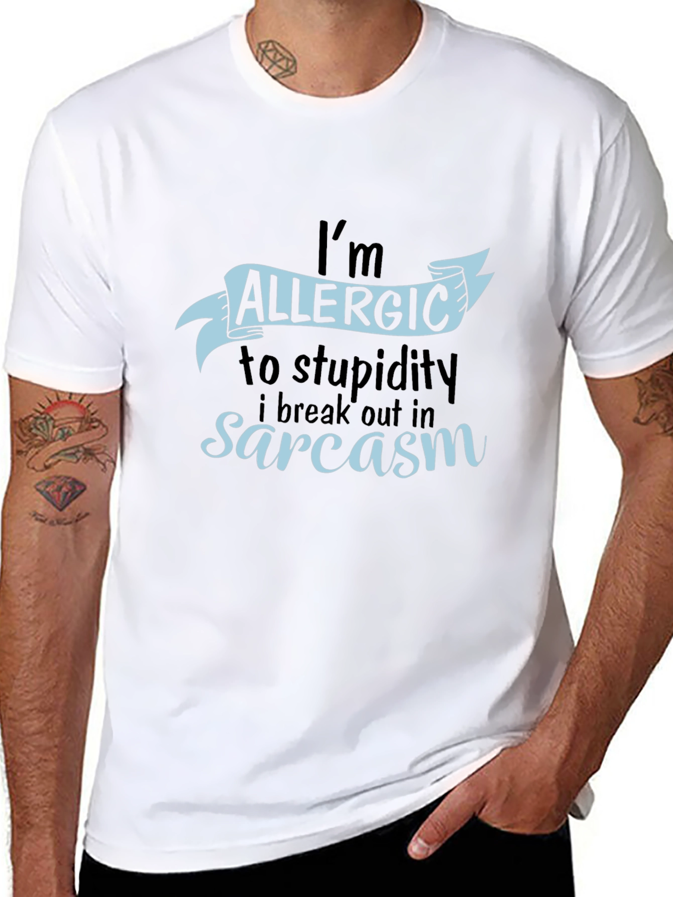 Black Sarcastic Humor T-Shirt - Allergic to Stupidity Tee view 8