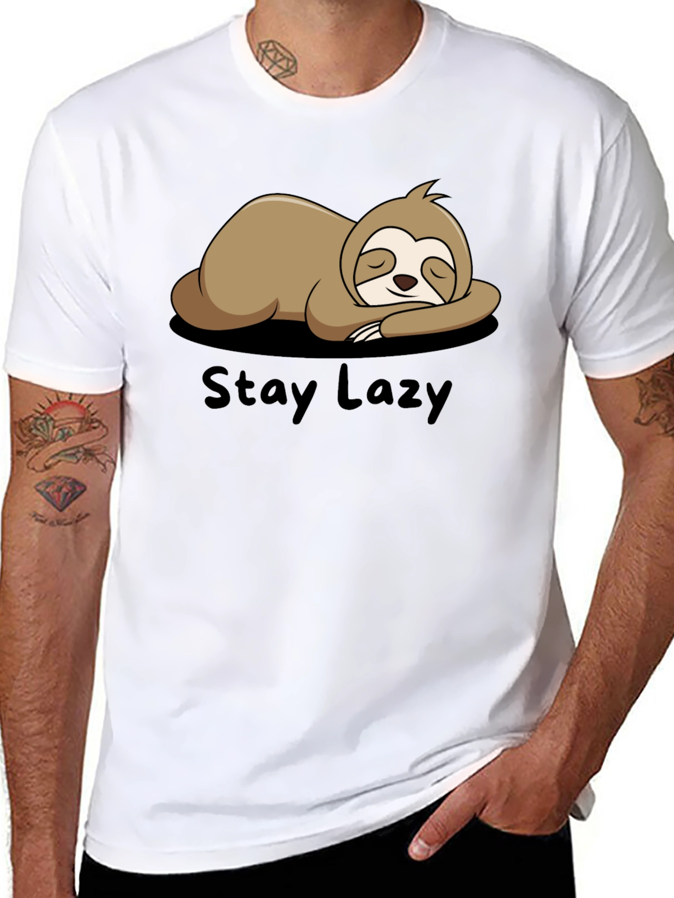 Black Stay Lazy Sloth Graphic Tee - Relaxed Fit view 8