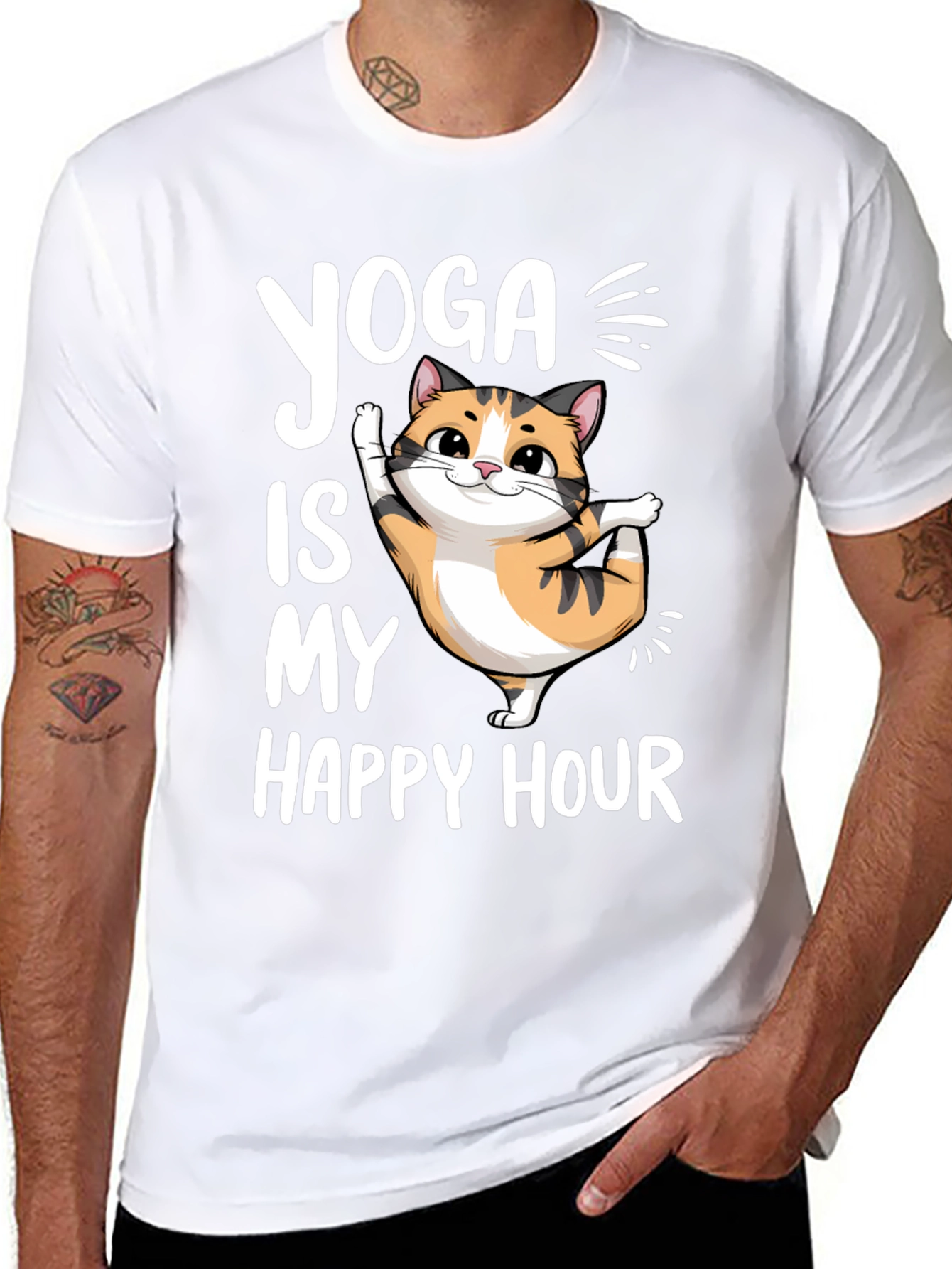 Black Yoga Cat T-Shirt - Happy Hour Tee view 8