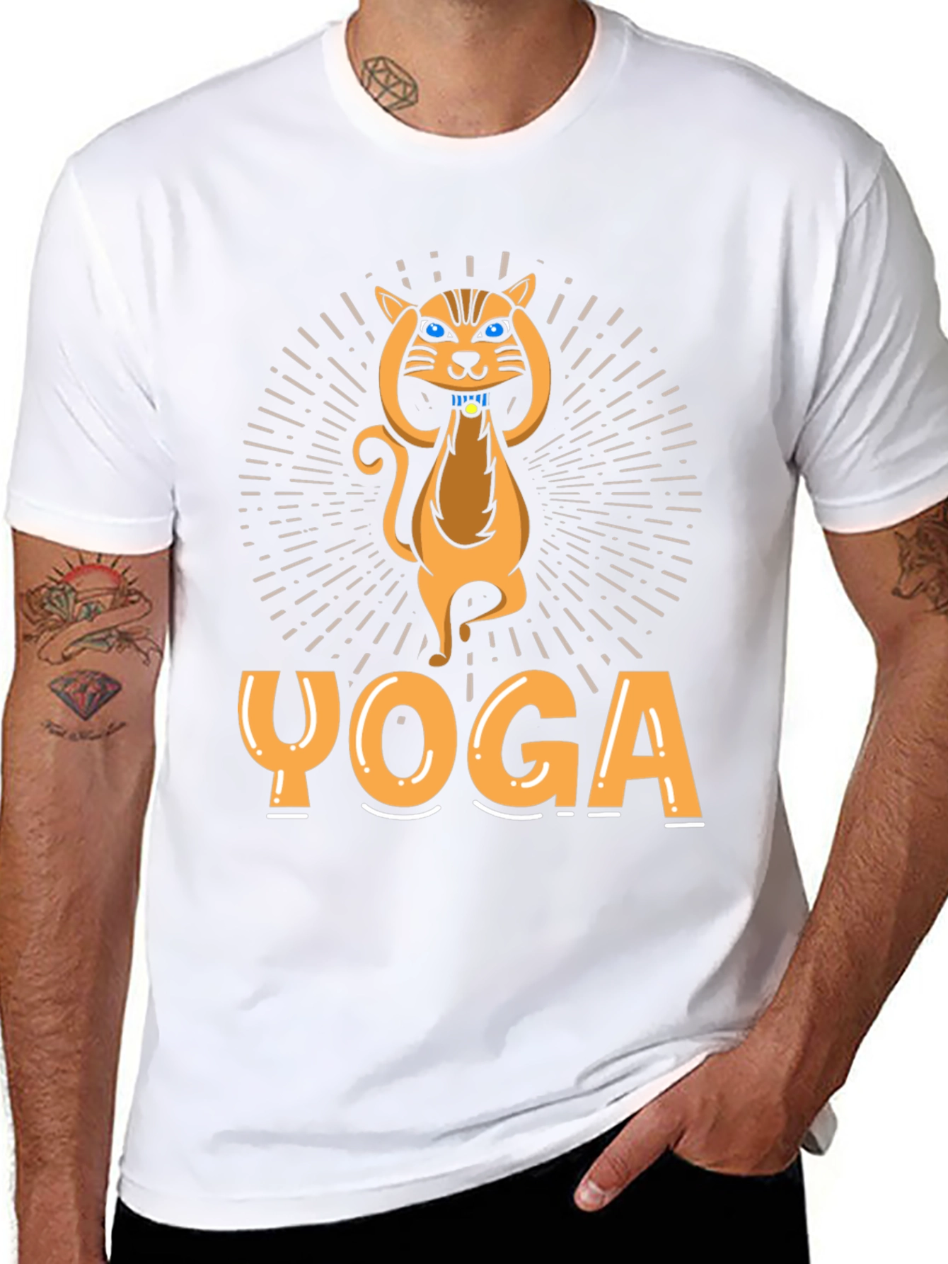 Black Yoga Cat Graphic T-Shirt - Unisex view 8