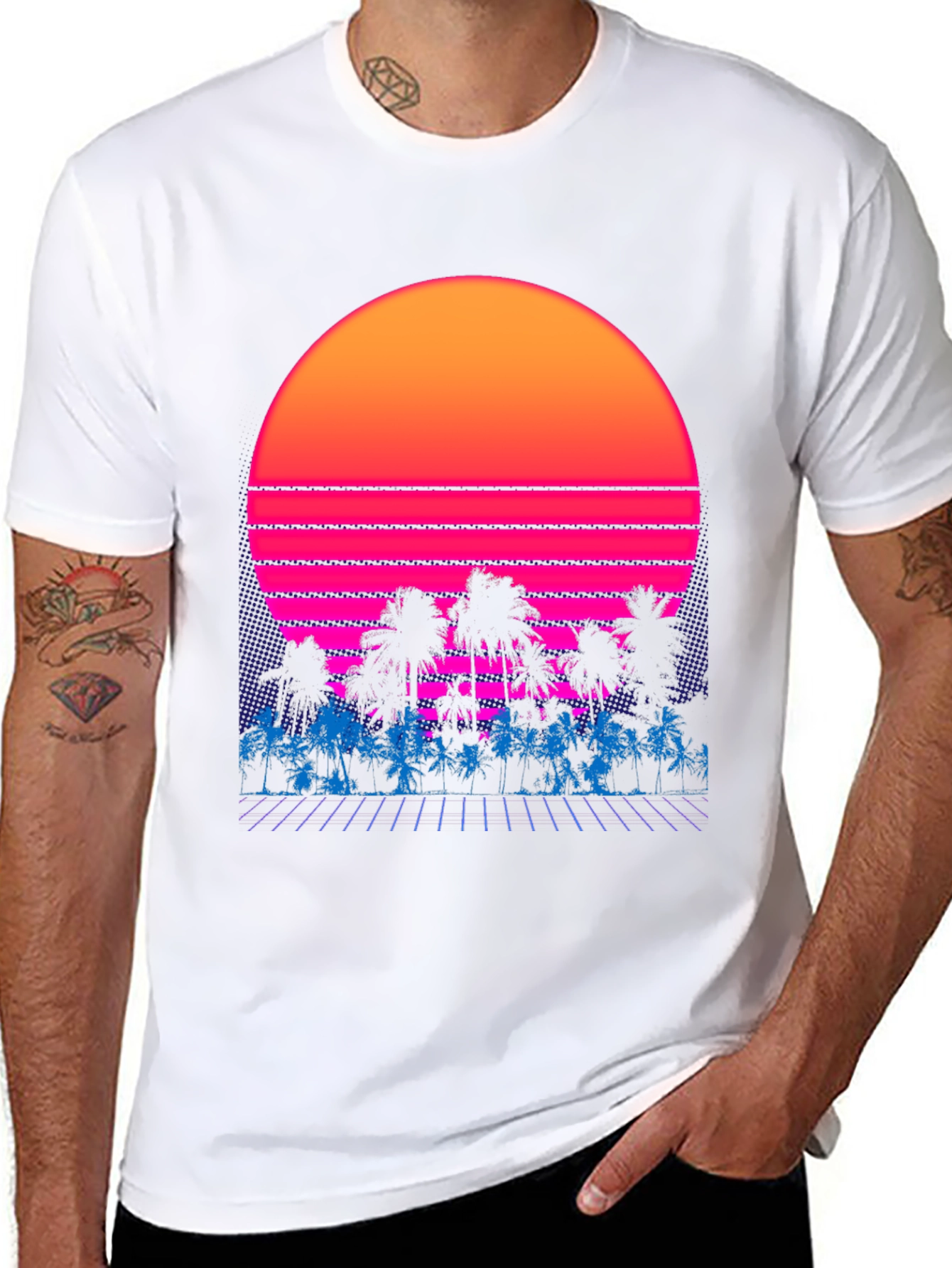 Black Retro Sunset Palm Tree Graphic Tee view 8