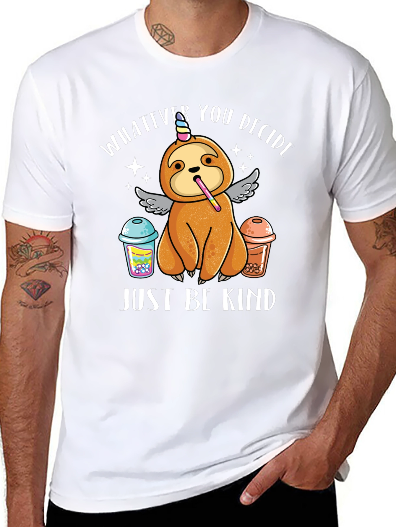 Black Sloth Unicorn Bubble Tea T-Shirt - Just Be Kind view 8