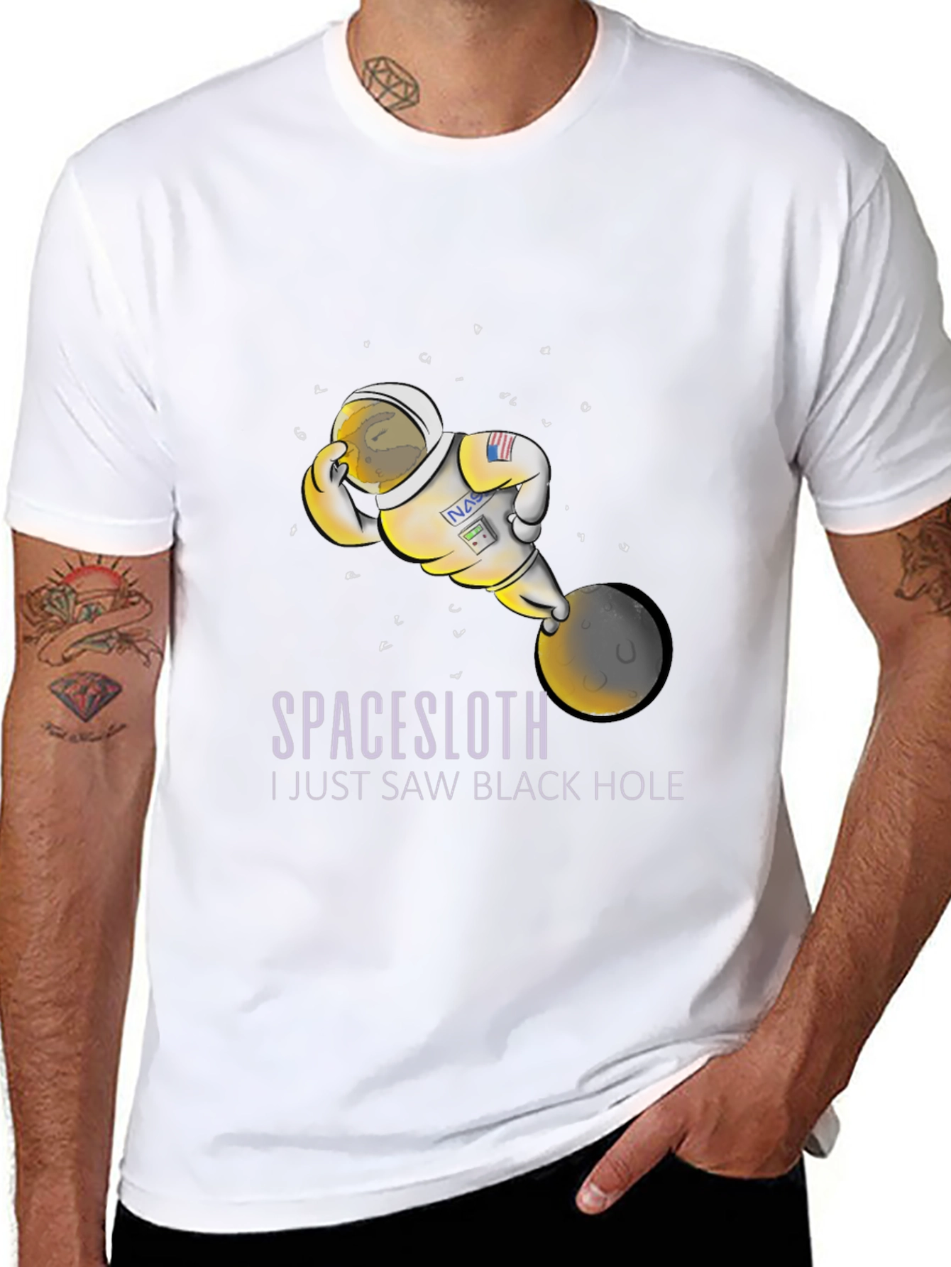 Black Space Sloth Astronaut T-Shirt - I Saw A Black Hole Funny Tee view 8