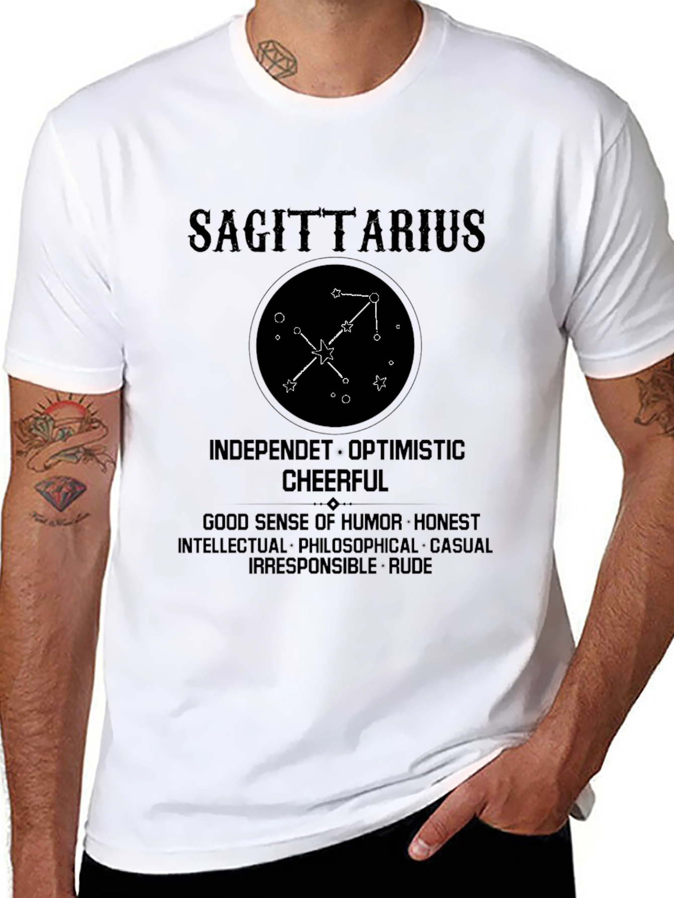 Black Sagittarius Zodiac Sign Black Graphic T-Shirt view 8