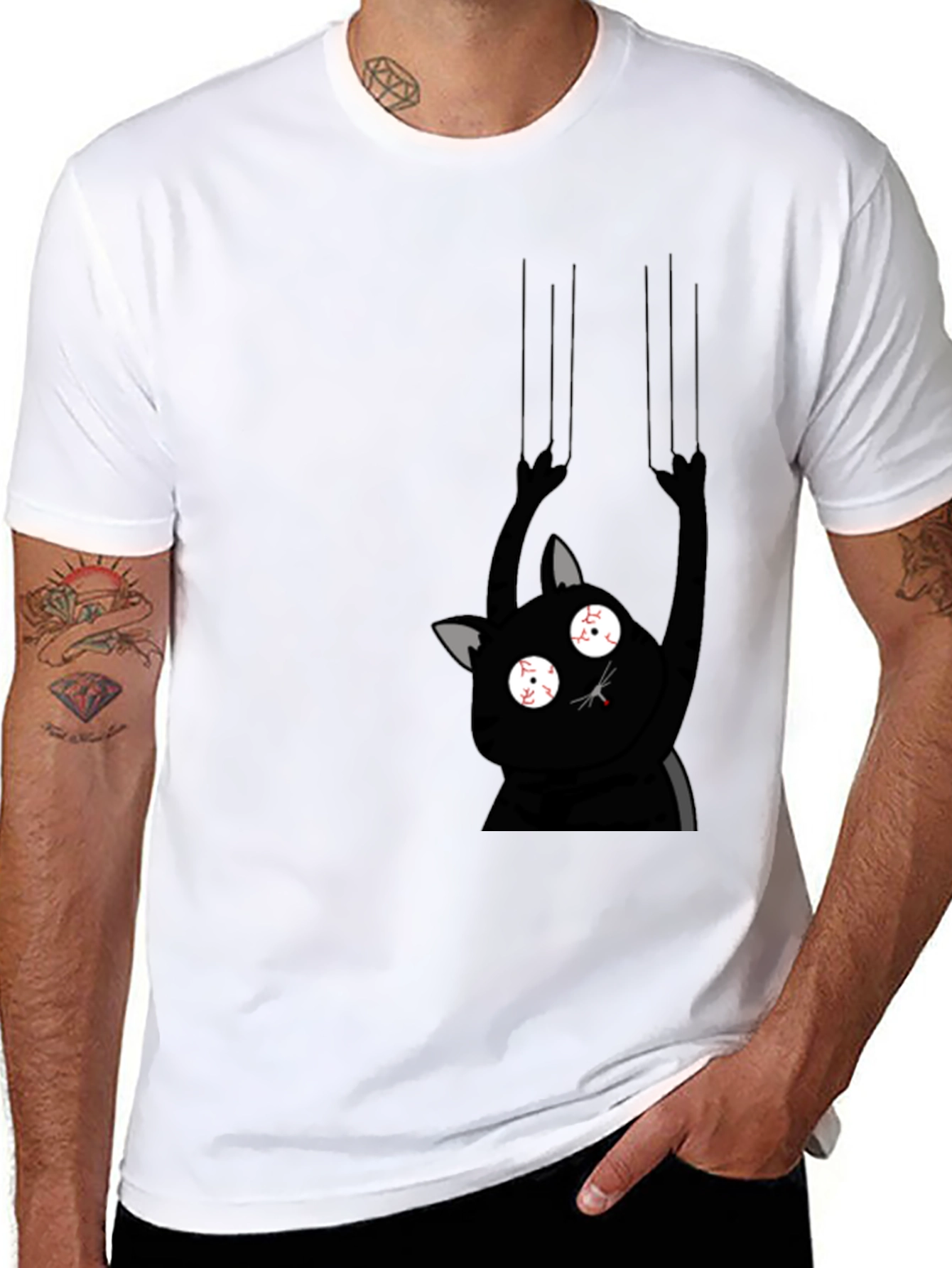 Black Crazy Cat Scratch Black T-Shirt view 8
