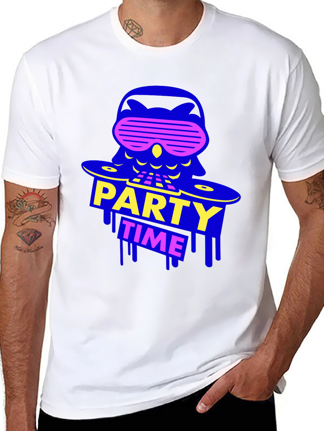 Black Party Time Owl Graphic Tee - Black Crew Neck view 8