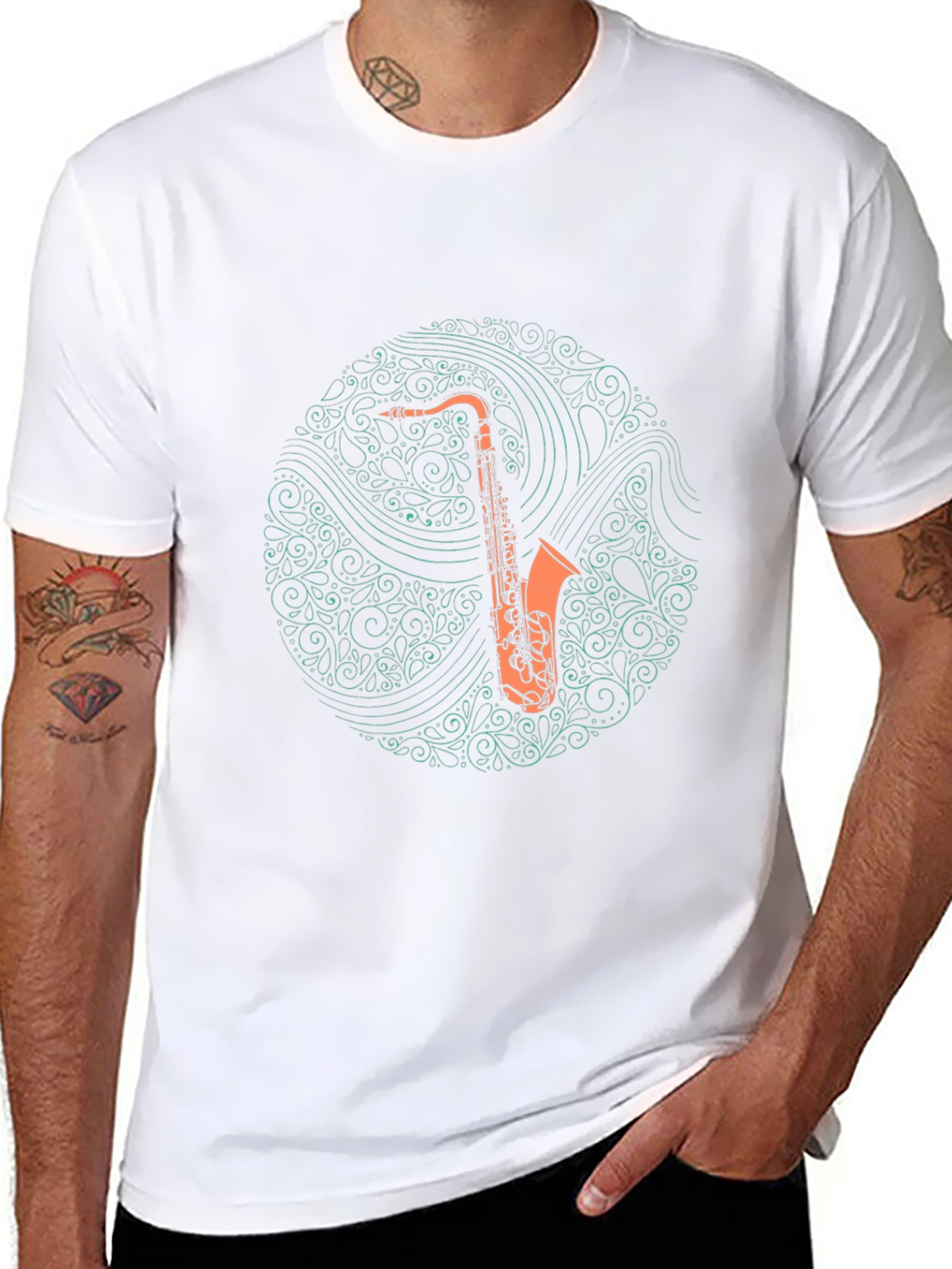 Black Saxophone Art Black T-Shirt for Music Lovers view 8