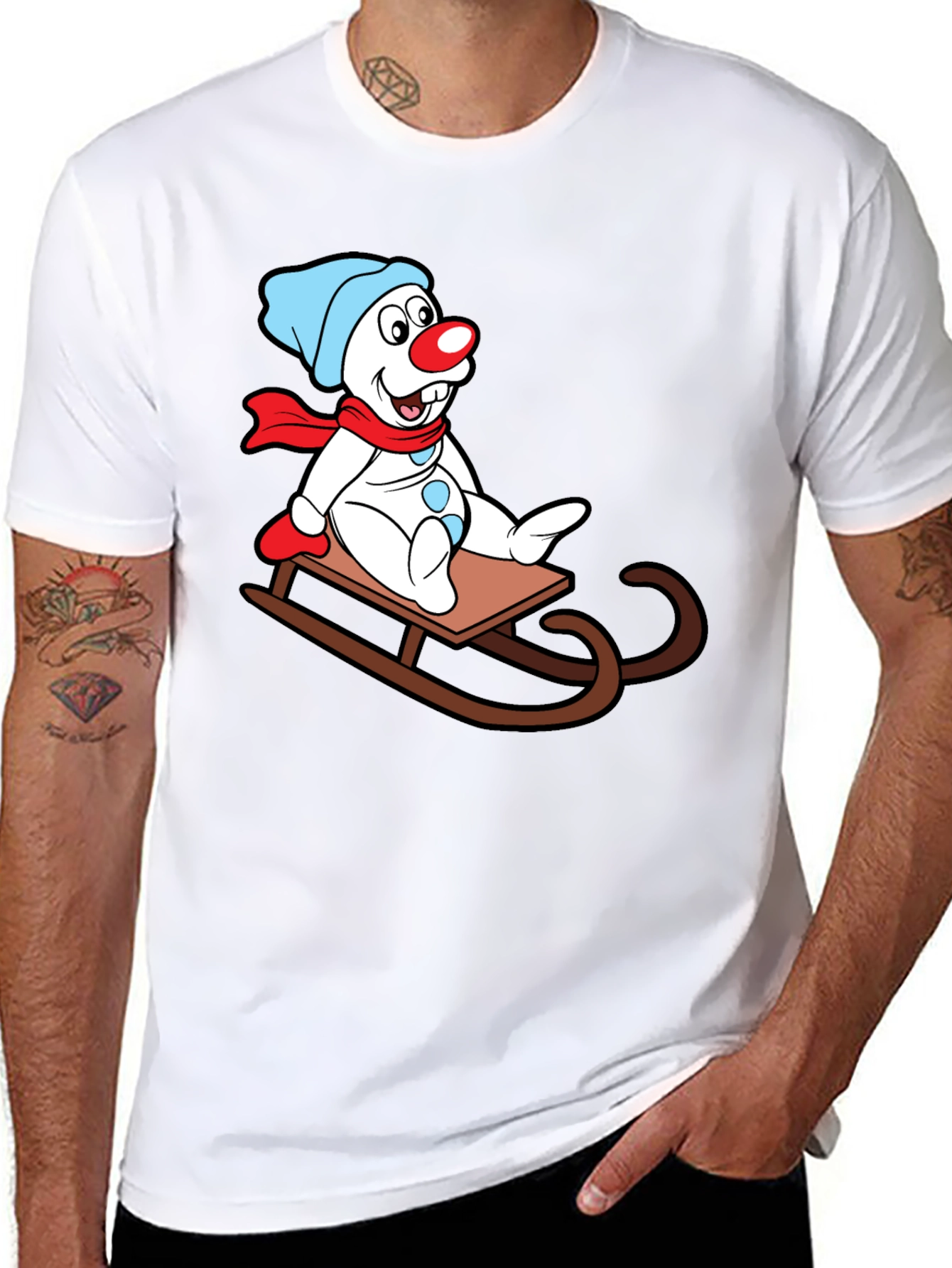 Black Snowman Sledding Graphic T-Shirt view 8