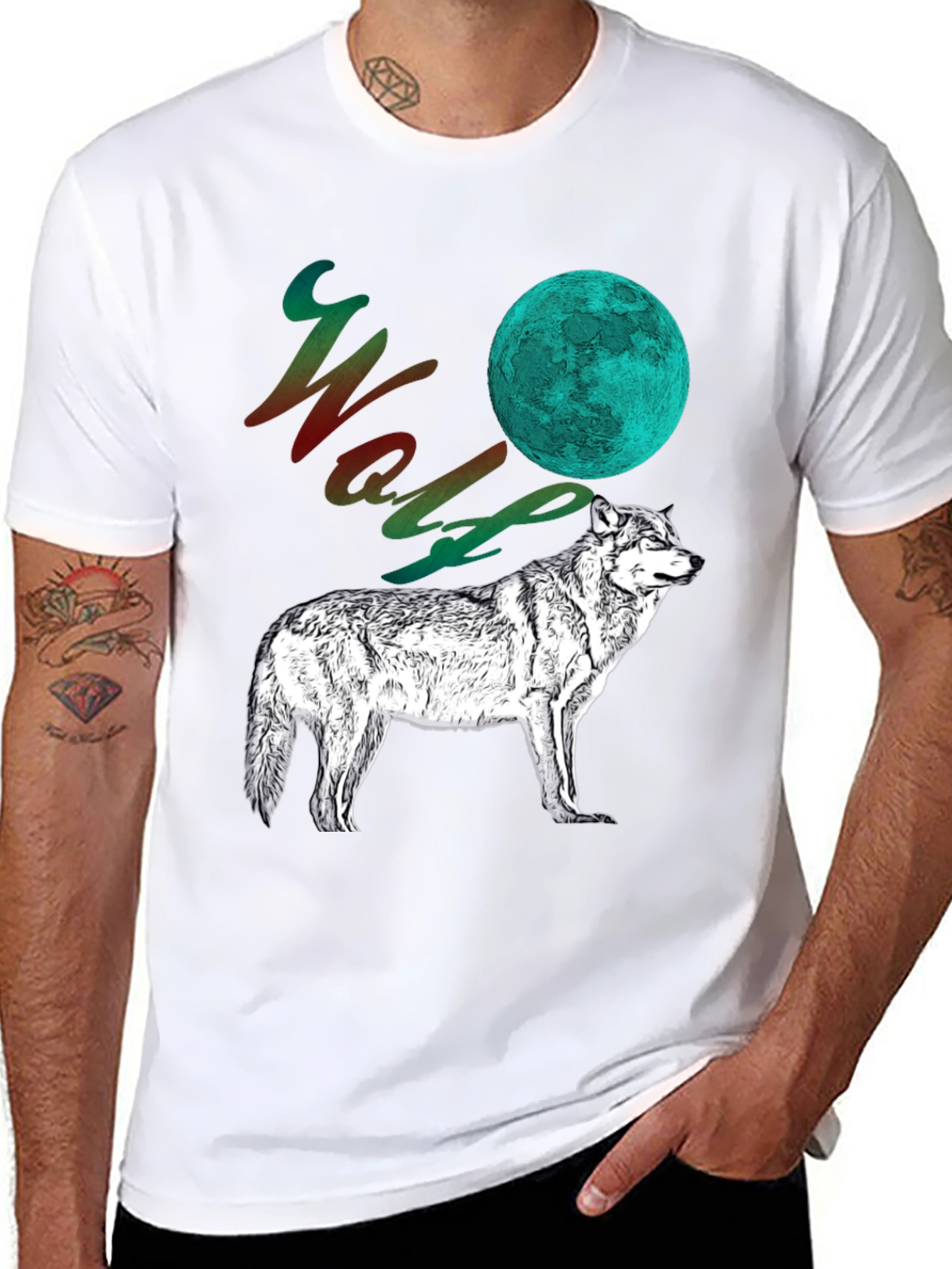 Black Wolf Moon Graphic Tee - Men's Black T-Shirt view 8