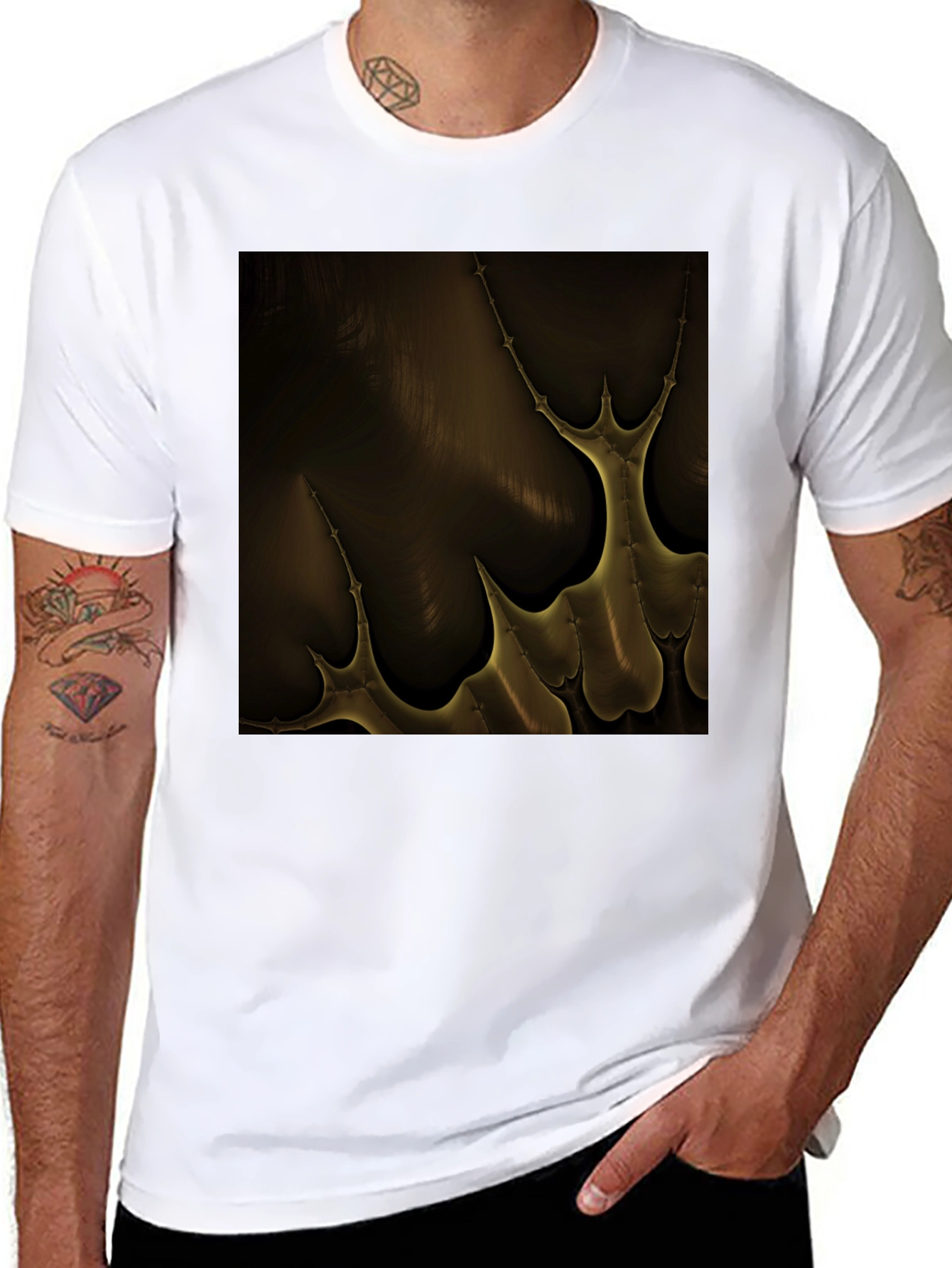 Black Abstract Gold Pattern Black T-Shirt view 8